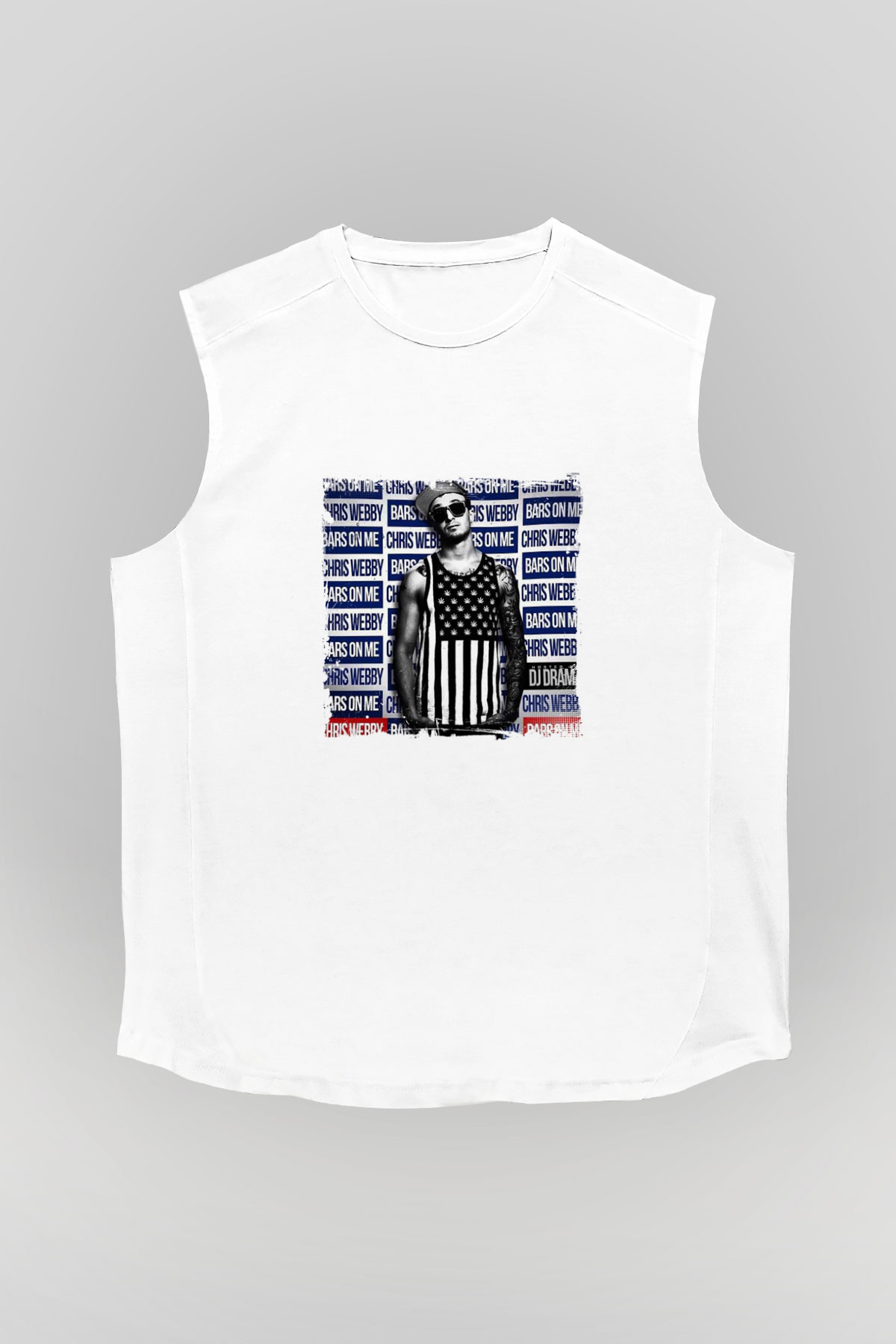 Chris Webby Baskılı Unisex Beyaz Kolsuz Tişört