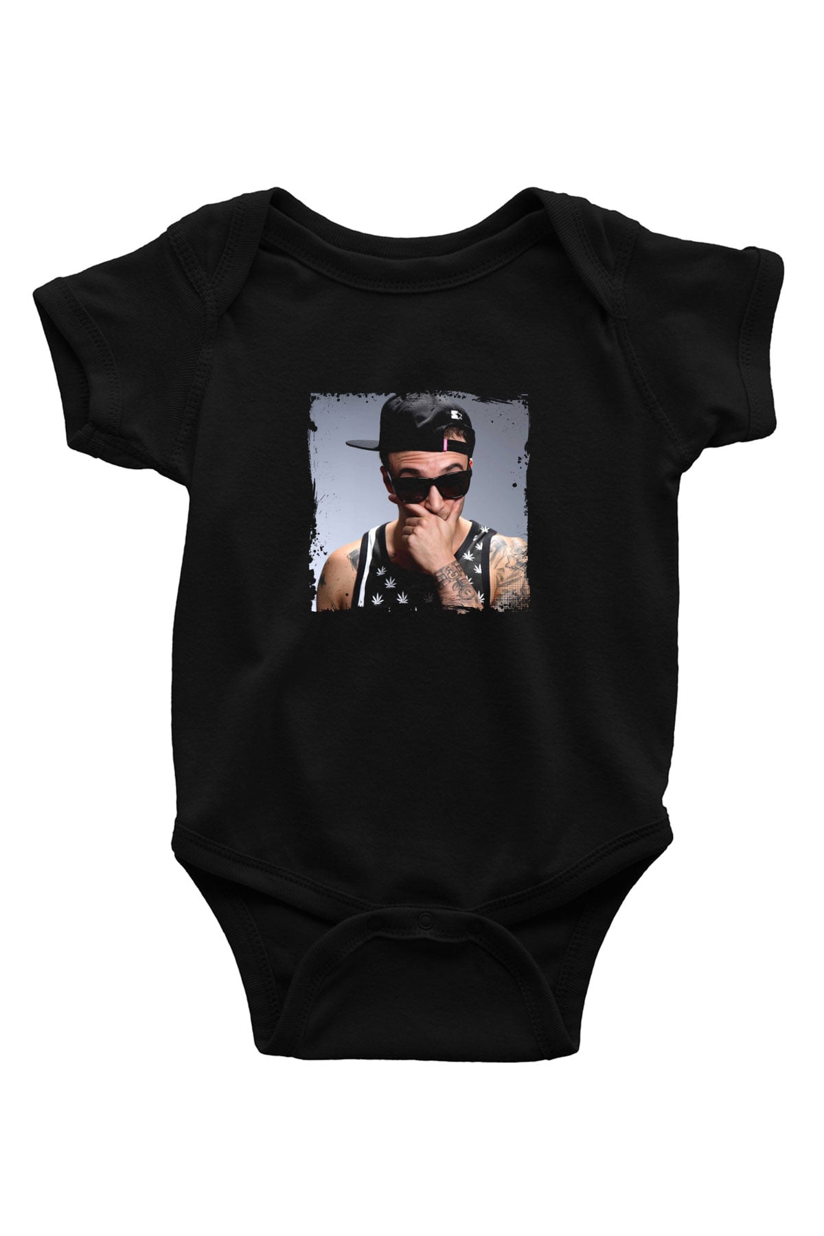 Chris Webby Baskılı Unisex Siyah Bebek Body - Zıbın