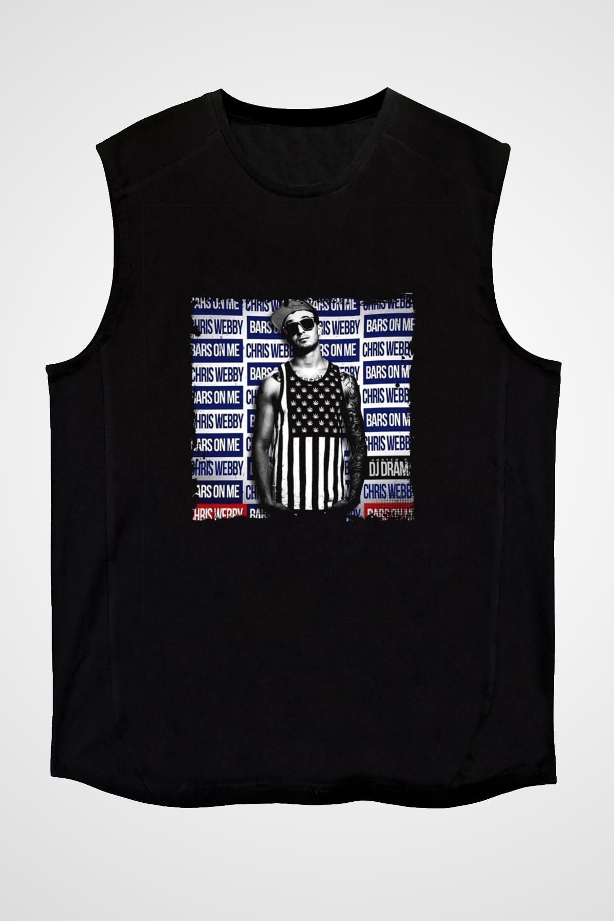 Chris Webby Baskılı Unisex Siyah Kolsuz Tişört