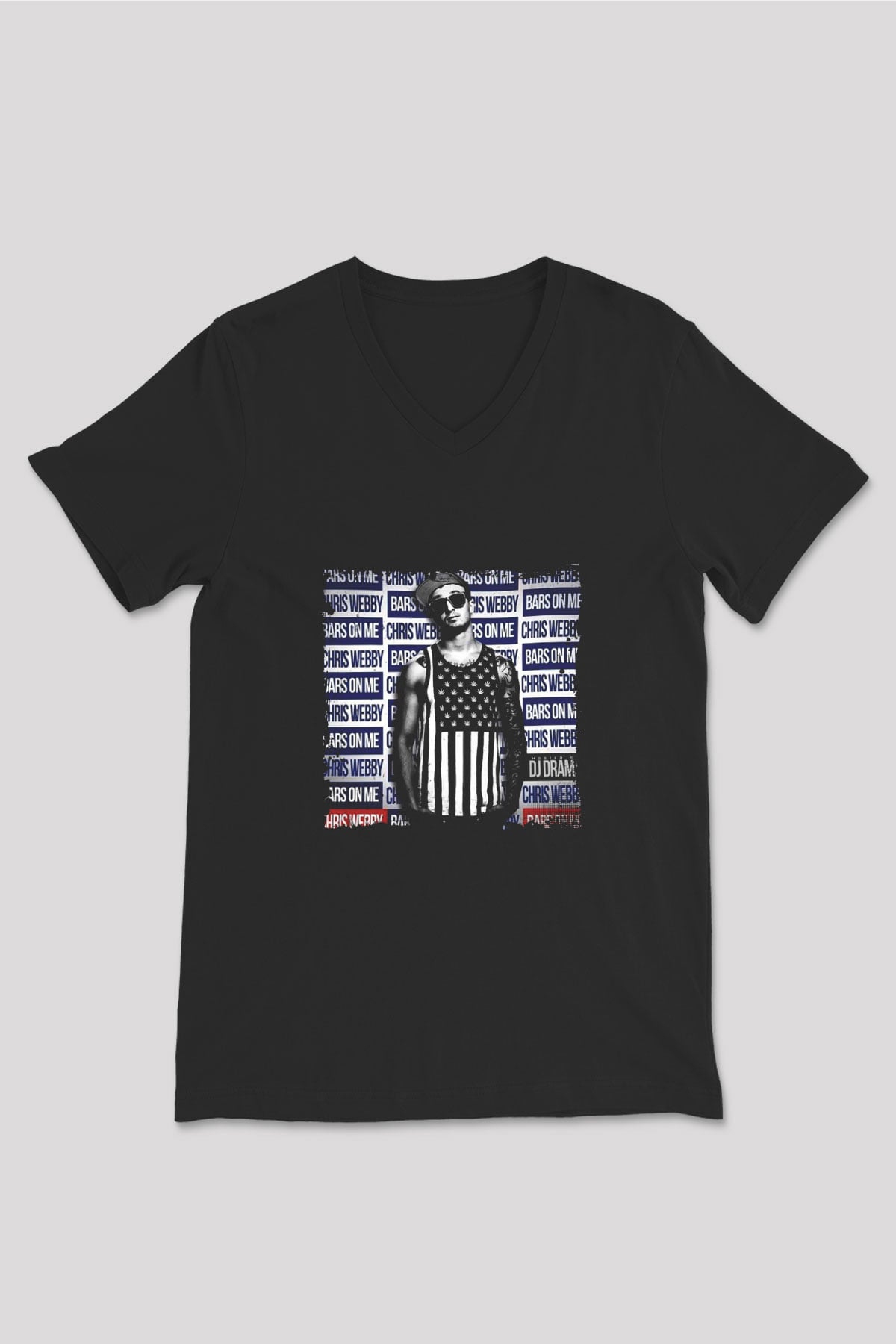Chris Webby Baskılı Unisex Siyah V Yaka Tişört