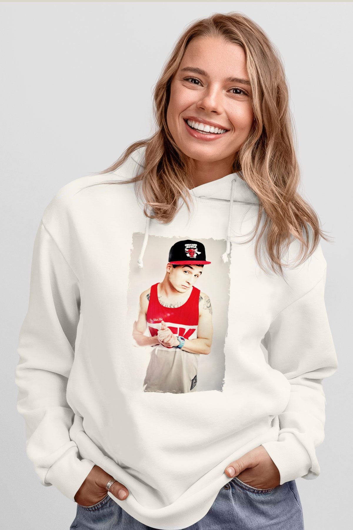 Chris Webby Beyaz Unisex Kapüşonlu Sweatshirt