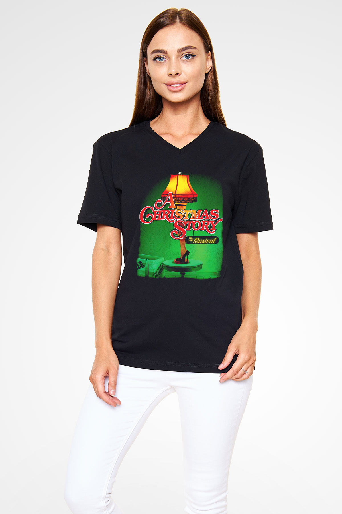 Christmas Story Siyah Unisex  V Yaka Tişört