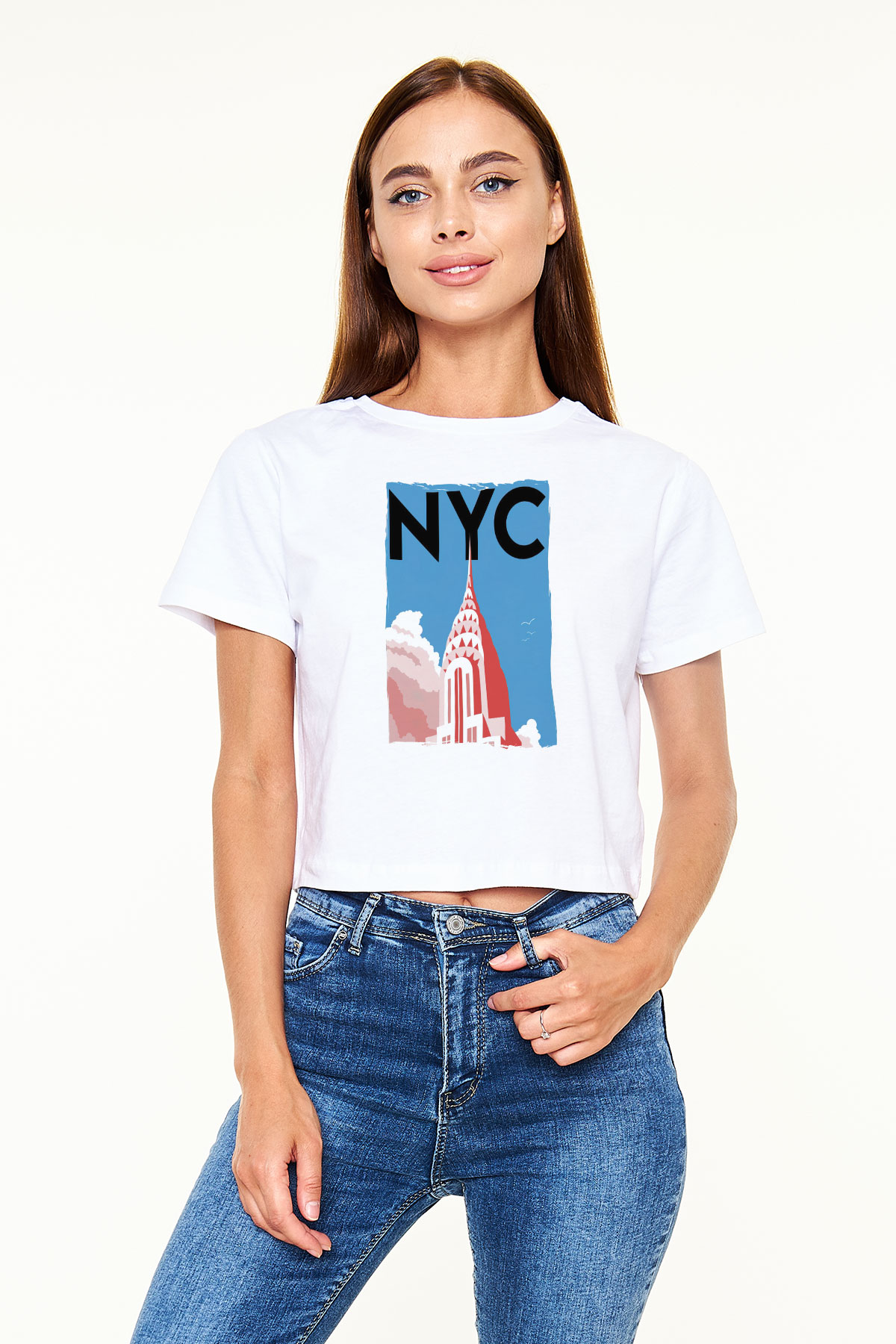 Chrysler Binası Beyaz  Crop Top Tişört