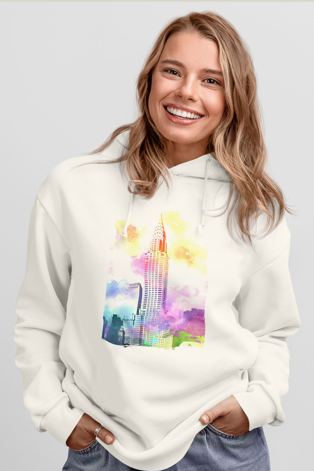 Chrysler Binası Beyaz Unisex Hoodie