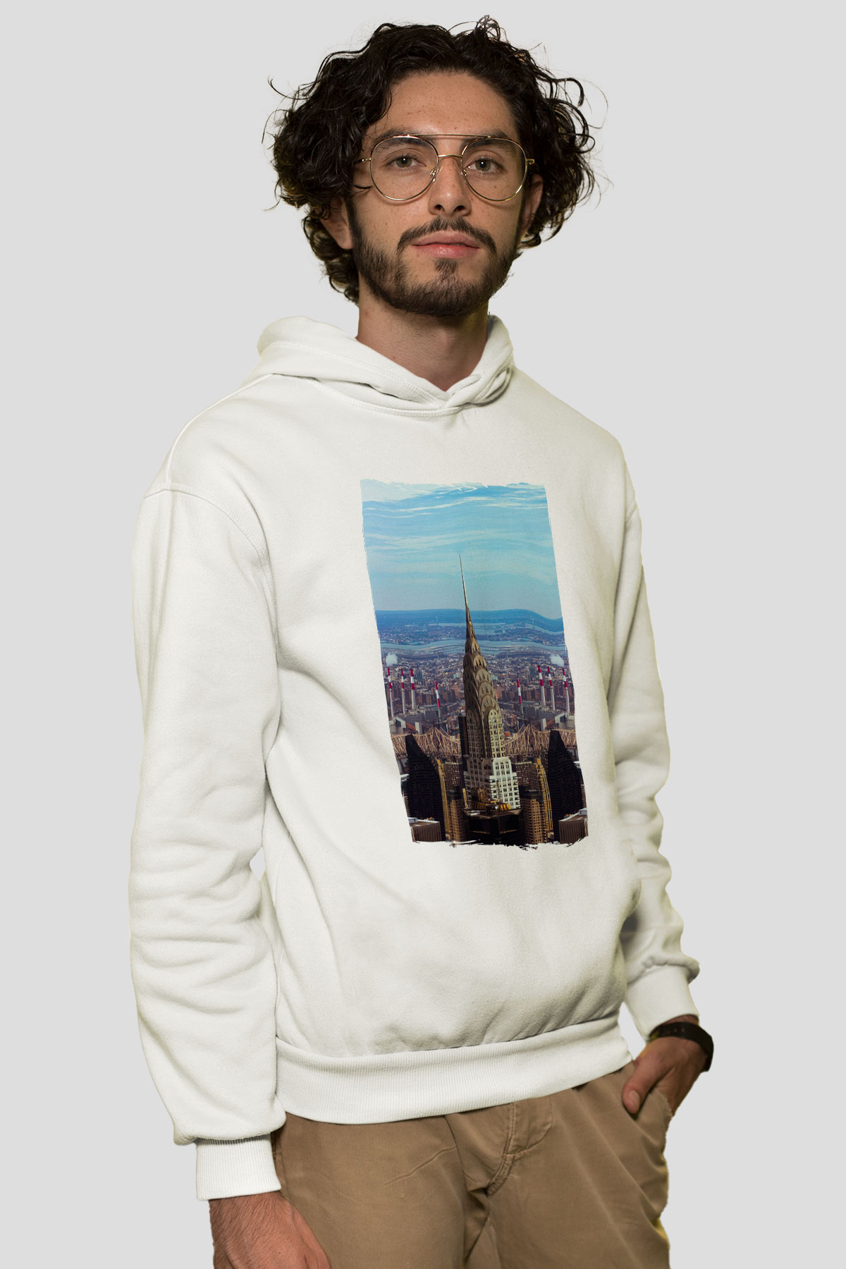 Chrysler Binası Beyaz Unisex Hoodie