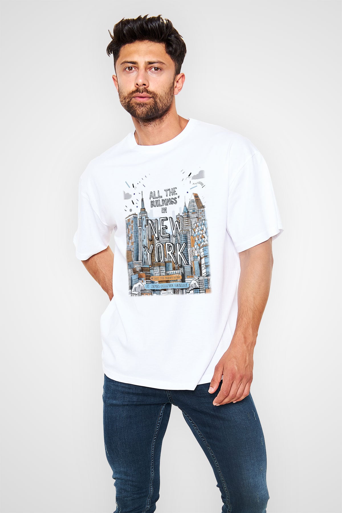 Chrysler Binası Beyaz Unisex Oversize Tişört T-Shirt