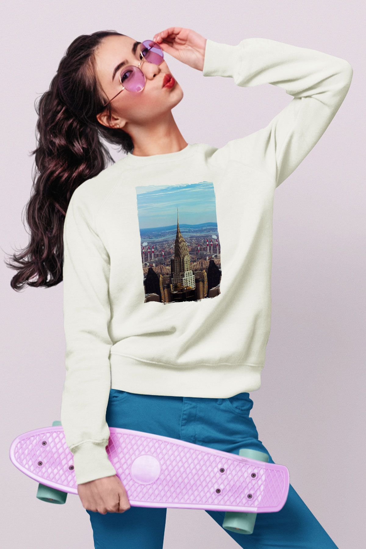 Chrysler Binası Beyaz Unisex Sweatshirt