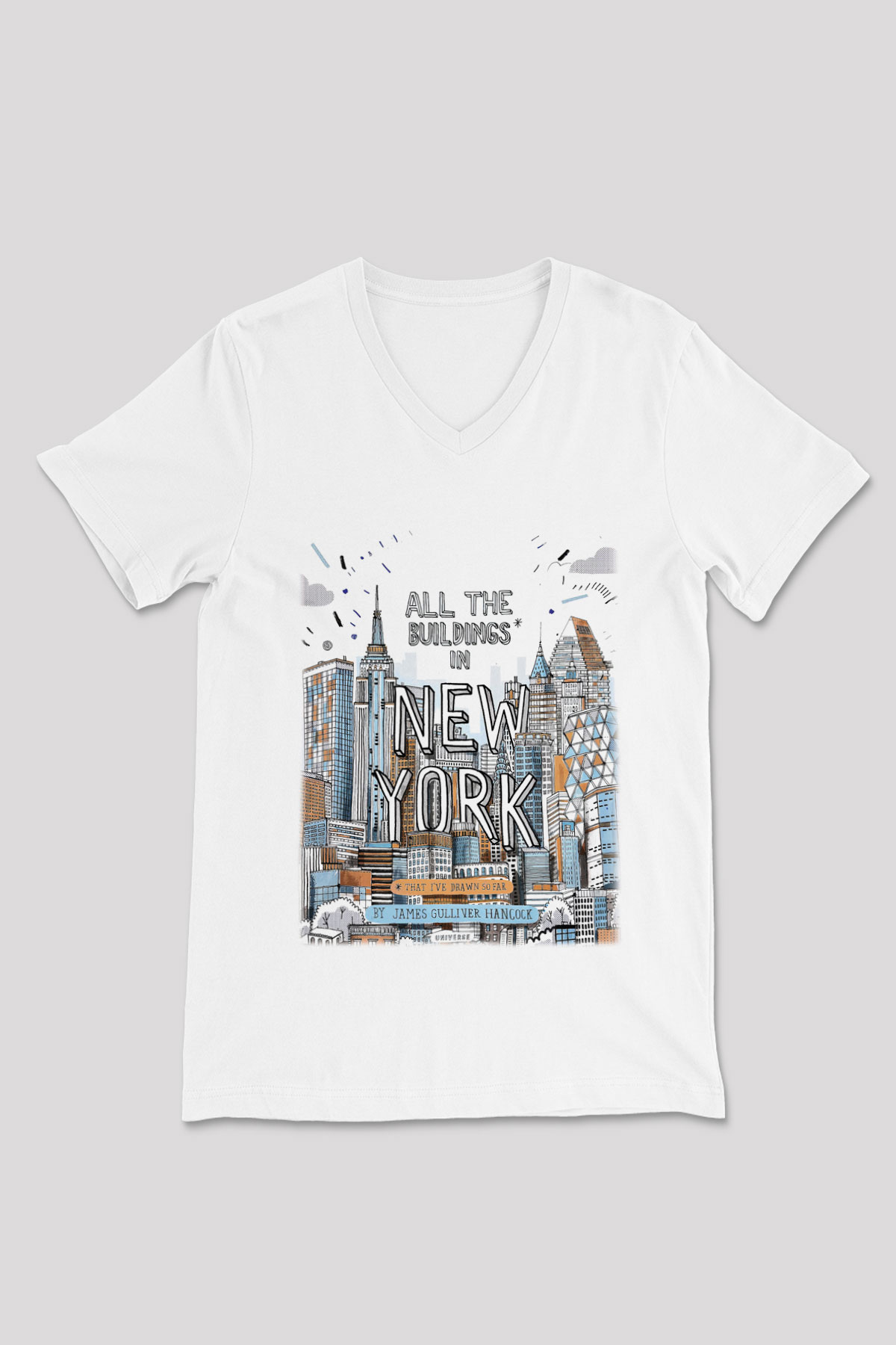 Chrysler Binası Beyaz Unisex V Yaka Tişört T-Shirt