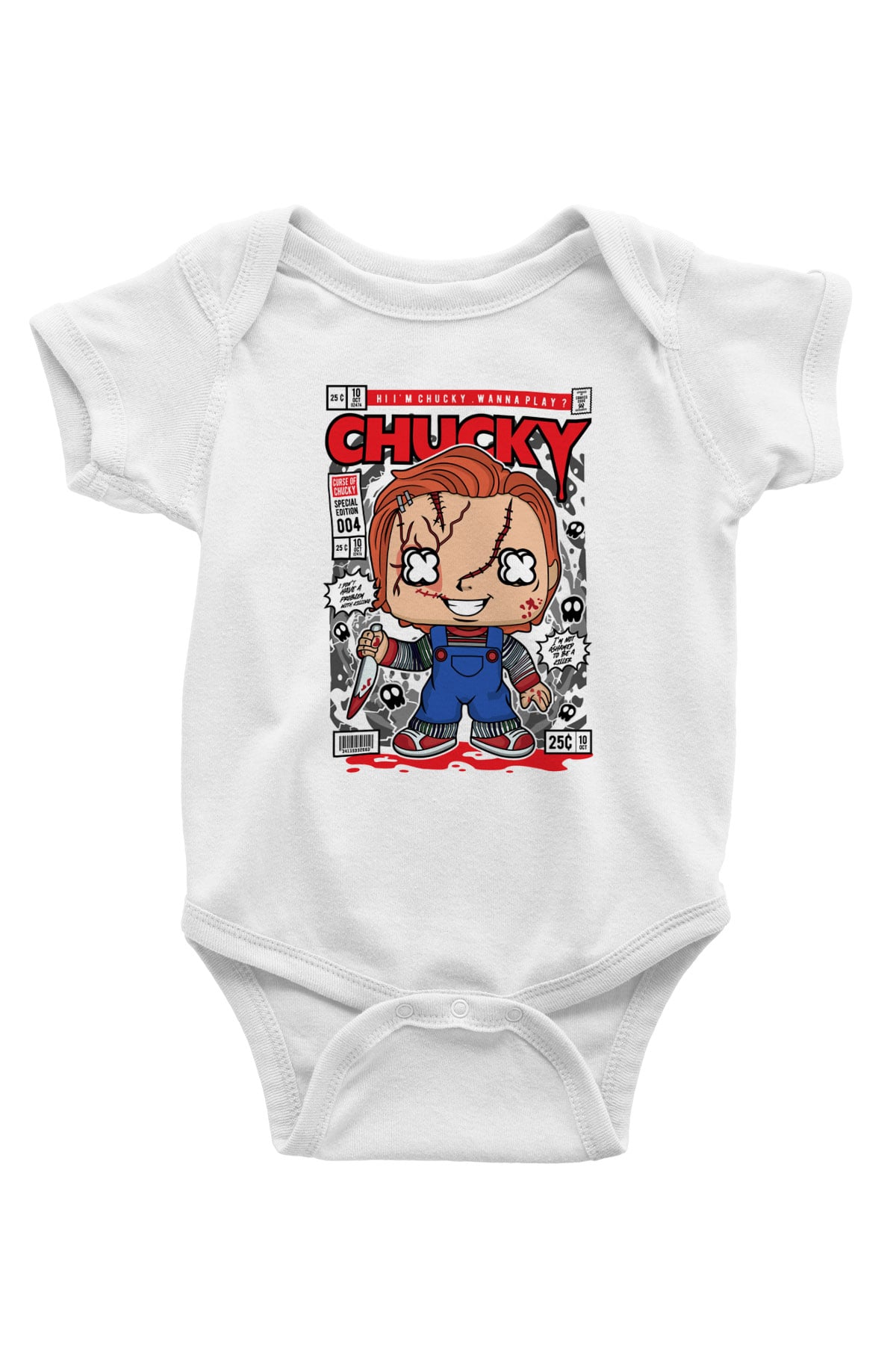 Chucky Baskılı Unisex Beyaz Bebek Body - Zıbın