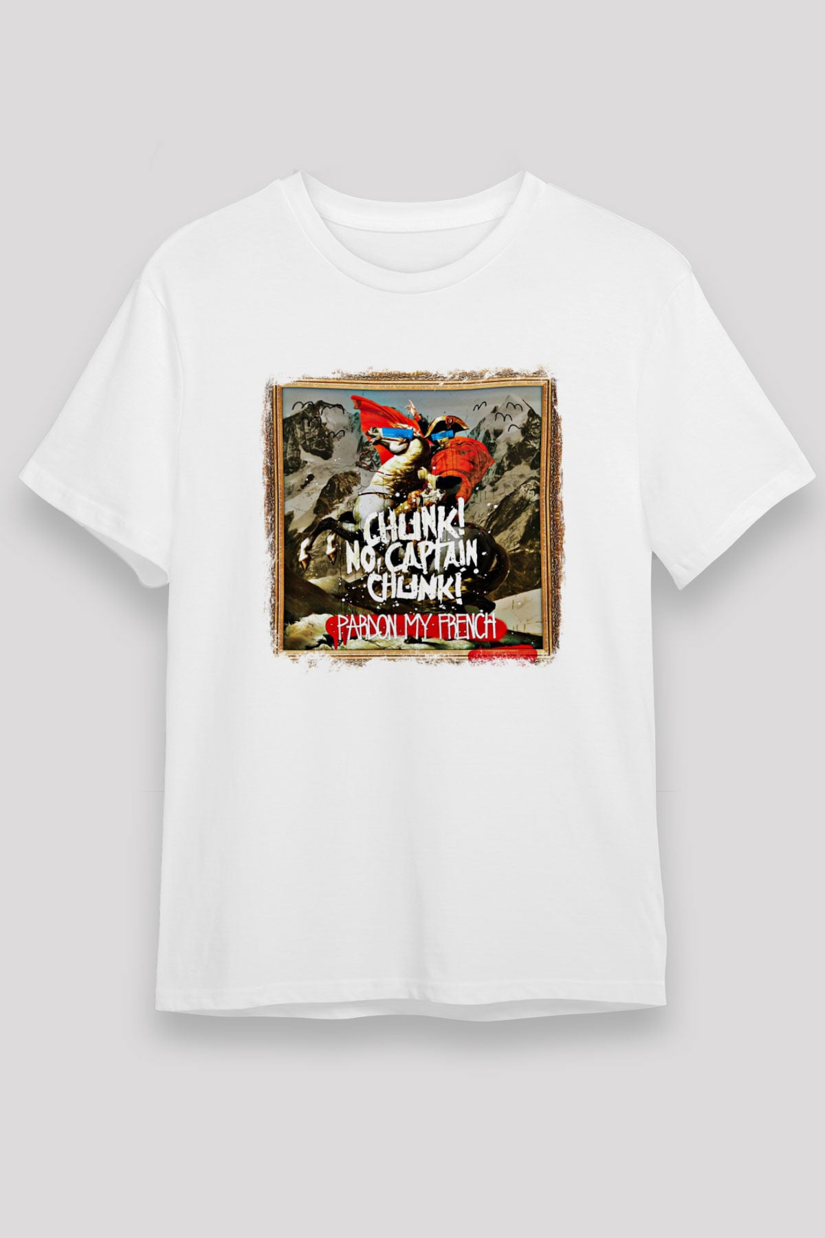 Chunk No Captain Chunk Baskılı Unisex Beyaz Tişört