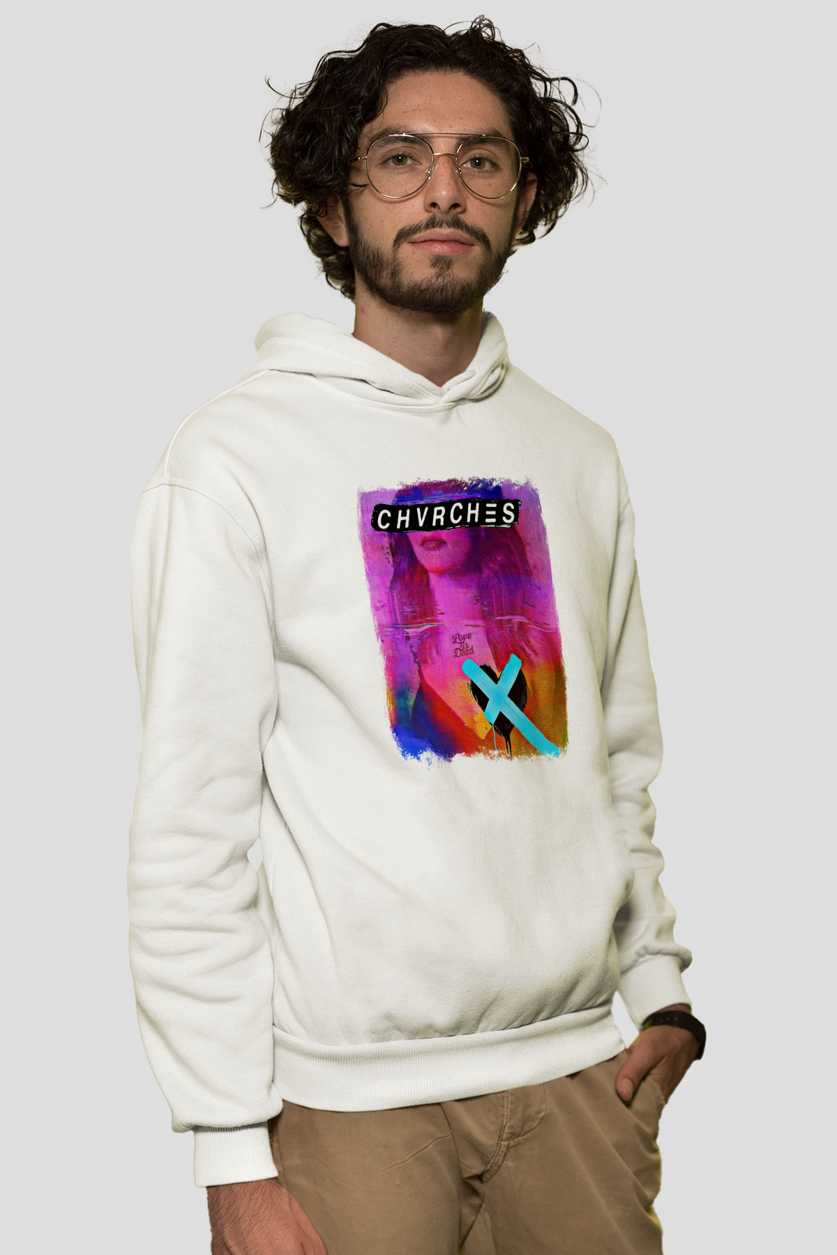 CHVRCHES Baskılı Unisex Beyaz Hoodie