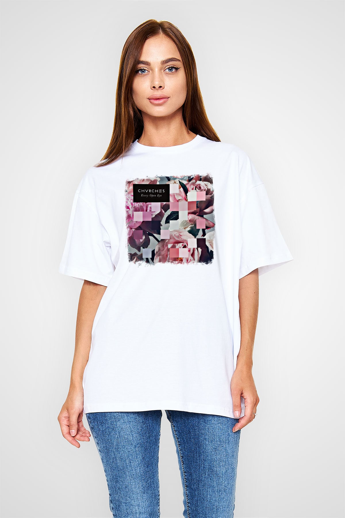 CHVRCHES Baskılı Unisex Beyaz Oversize Tişört