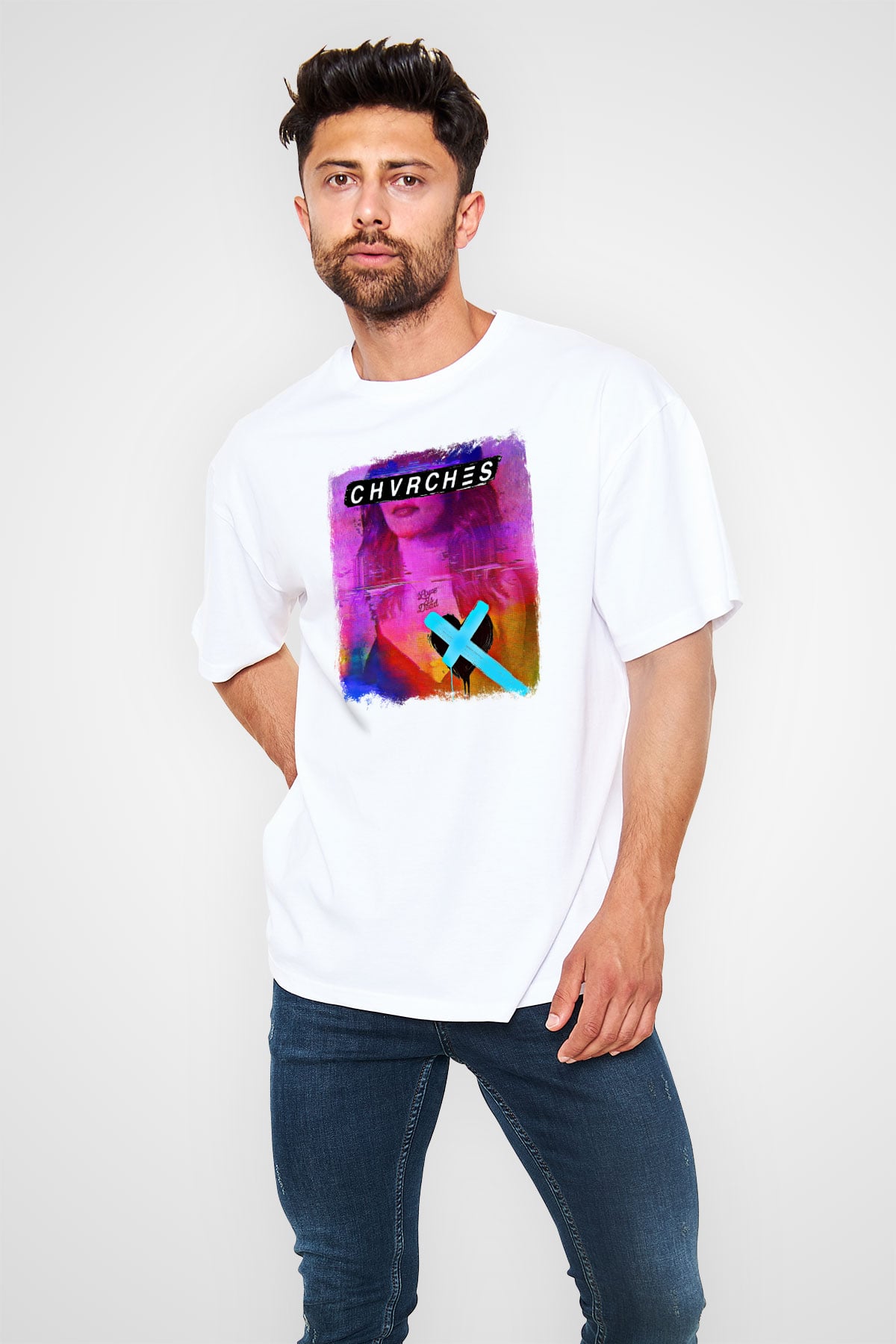 CHVRCHES Baskılı Unisex Beyaz Oversize Tişört