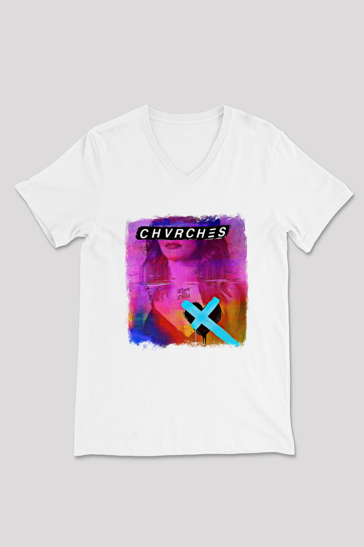 CHVRCHES Baskılı Unisex Beyaz V Yaka Tişört