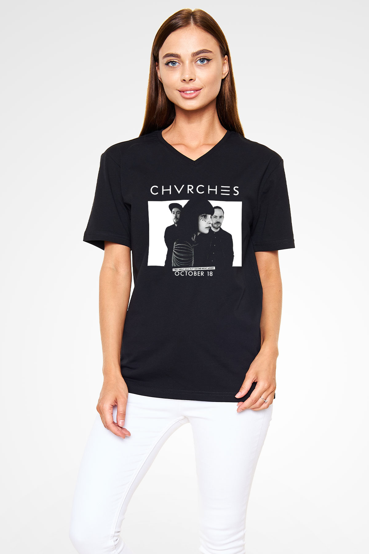 CHVRCHES Siyah Unisex V Yaka Tişört T-Shirt