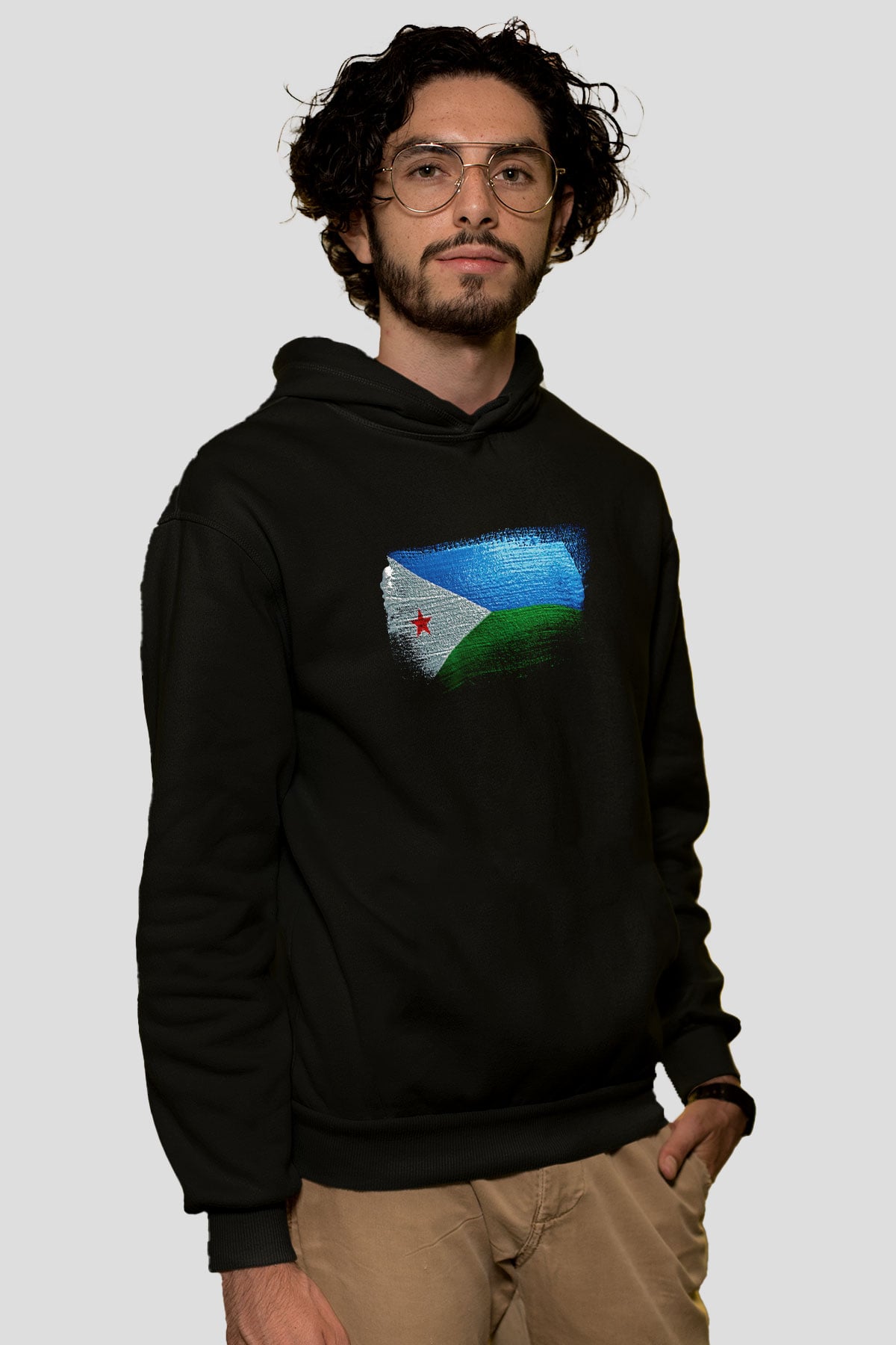 Cibuti - Djibouti Bayrağı Baskılı Unisex Siyah Hoodie
