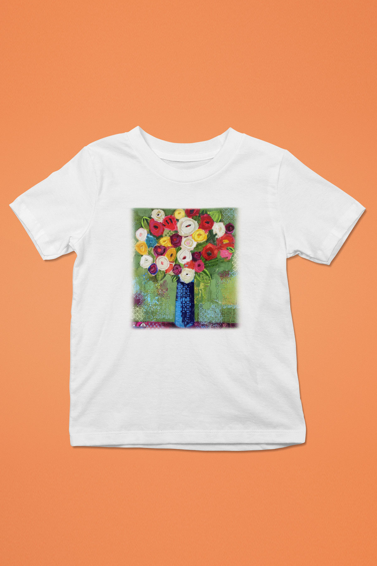 Çiçek Baskılı Beyaz Unisex Çocuk Tişört