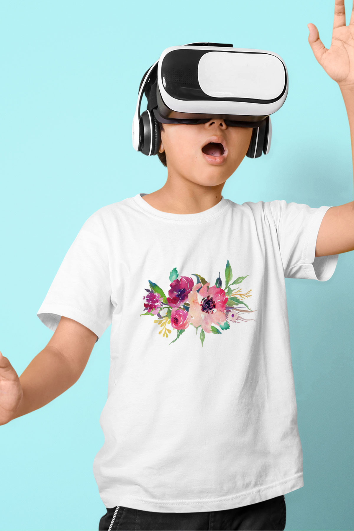 Çiçek Beyaz Unisex Çocuk Tişört