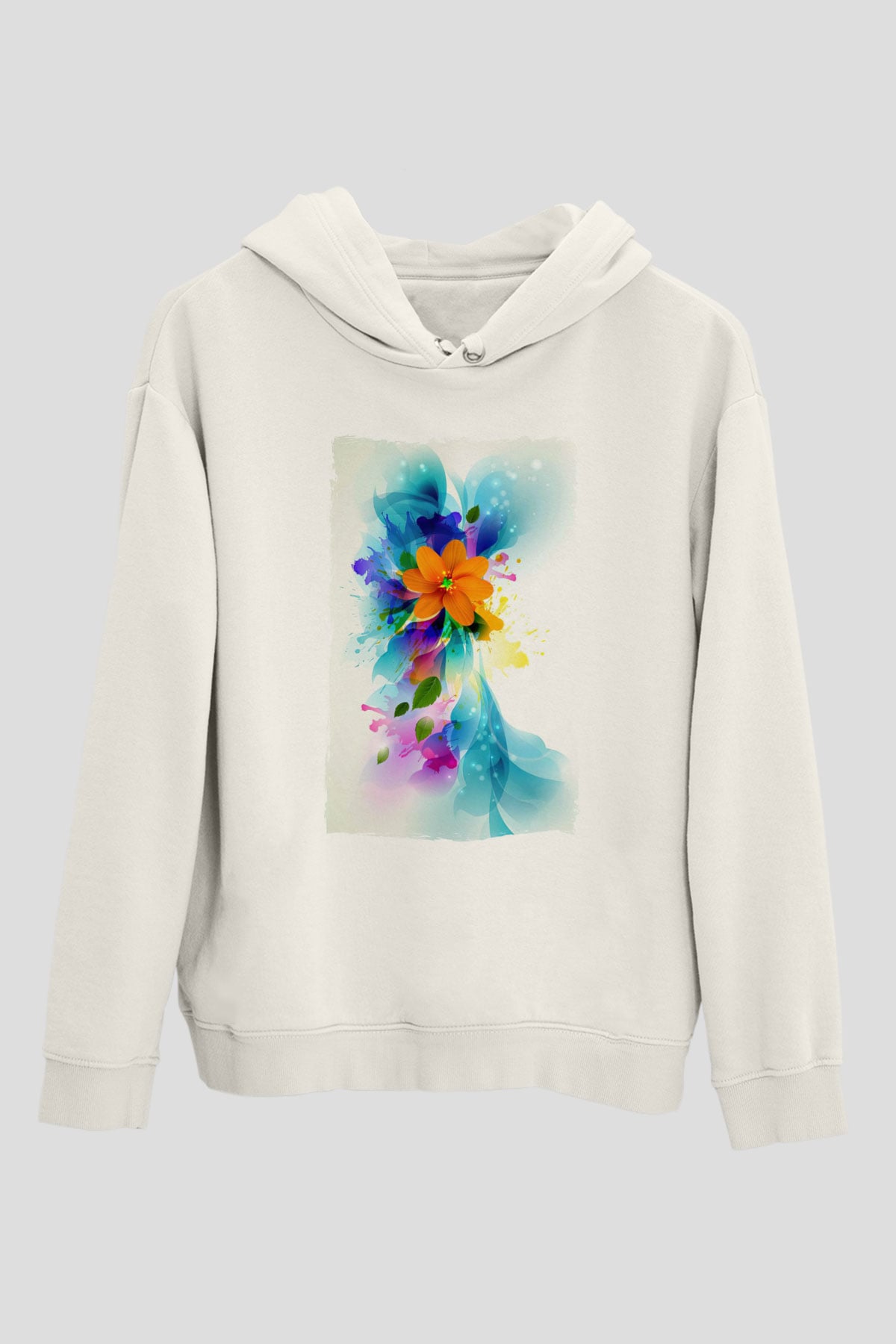 Çiçek Beyaz Unisex Hoodie