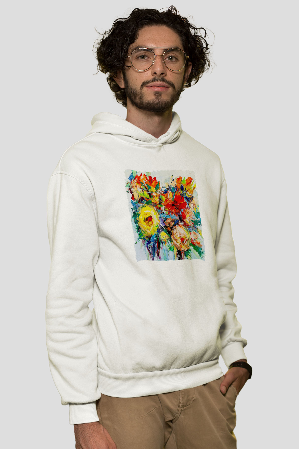 Çiçek Beyaz Unisex Hoodie