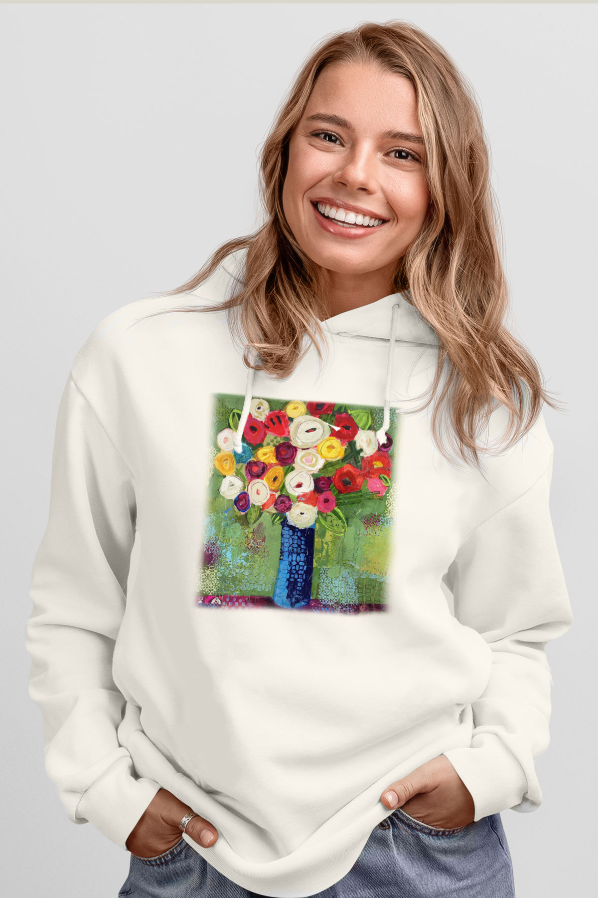 Çiçek Beyaz Unisex Kapşonlu Sweatshirt