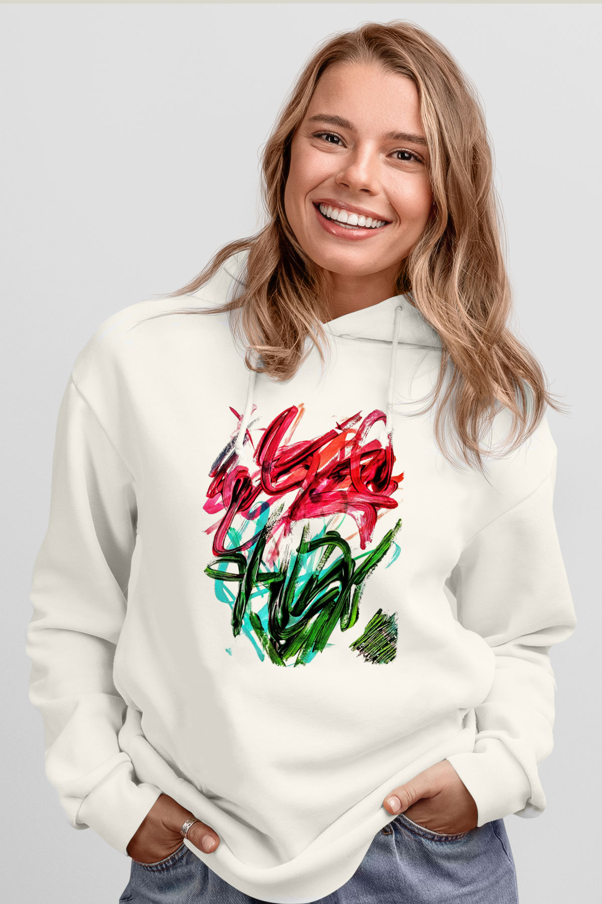 Çiçek Beyaz Unisex Kapşonlu Sweatshirt