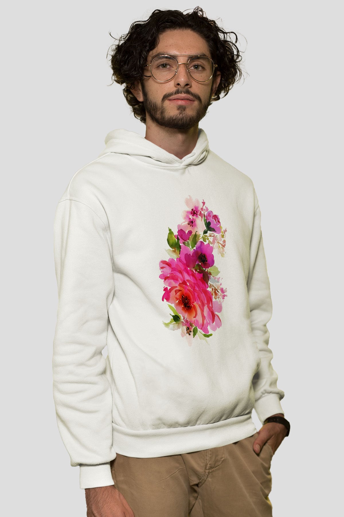 Çiçek Beyaz Unisex Kapşonlu Sweatshirt