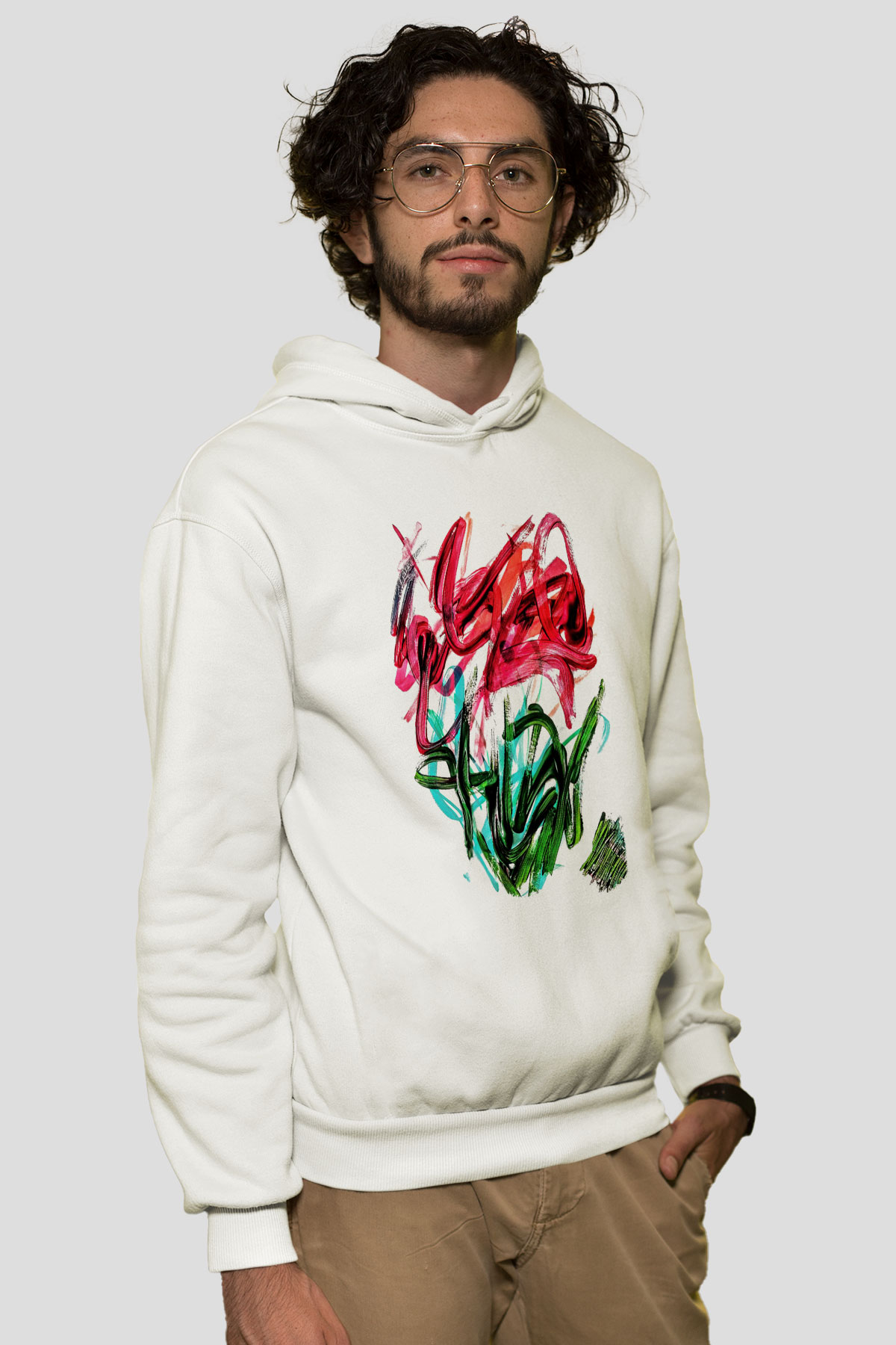 Çiçek Beyaz Unisex Kapşonlu Sweatshirt