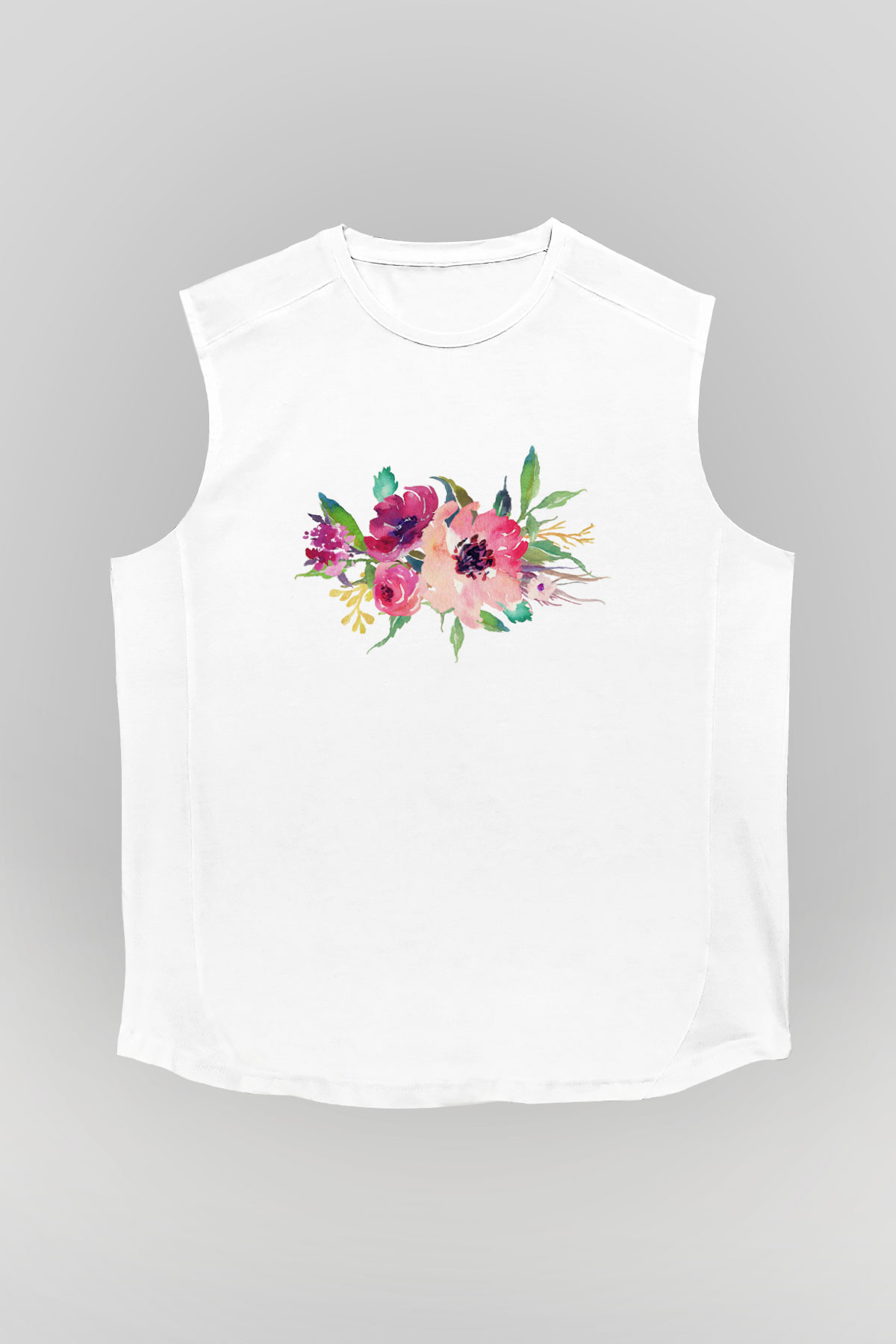 Çiçek Beyaz Unisex Kolsuz Tişört