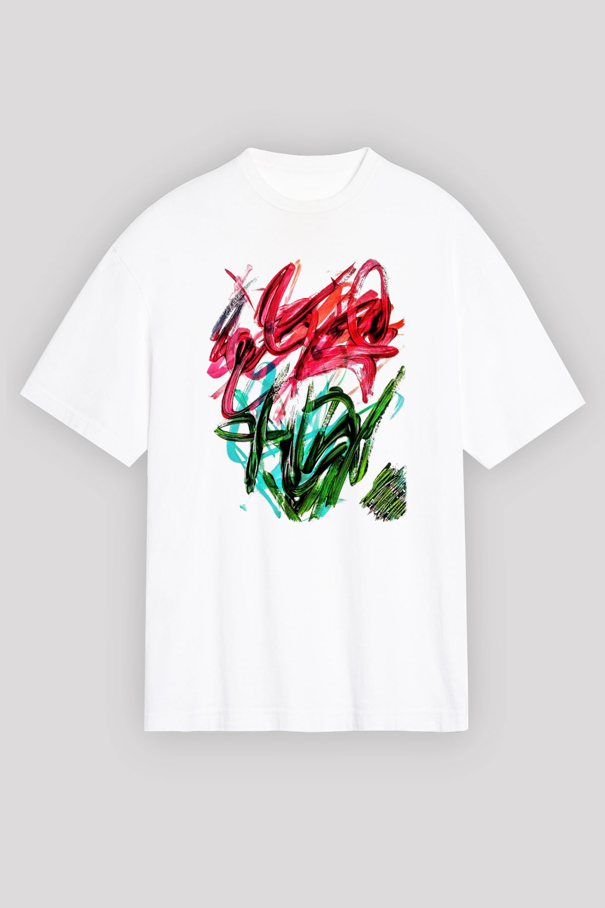 Çiçek Beyaz Unisex Oversize Tişört T-Shirt