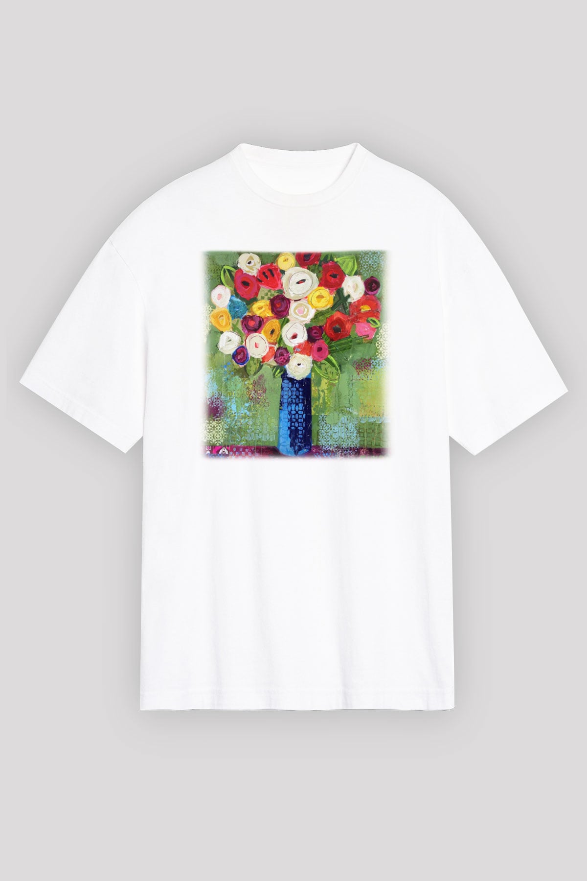 Çiçek Beyaz Unisex Oversize Tişört T-Shirt