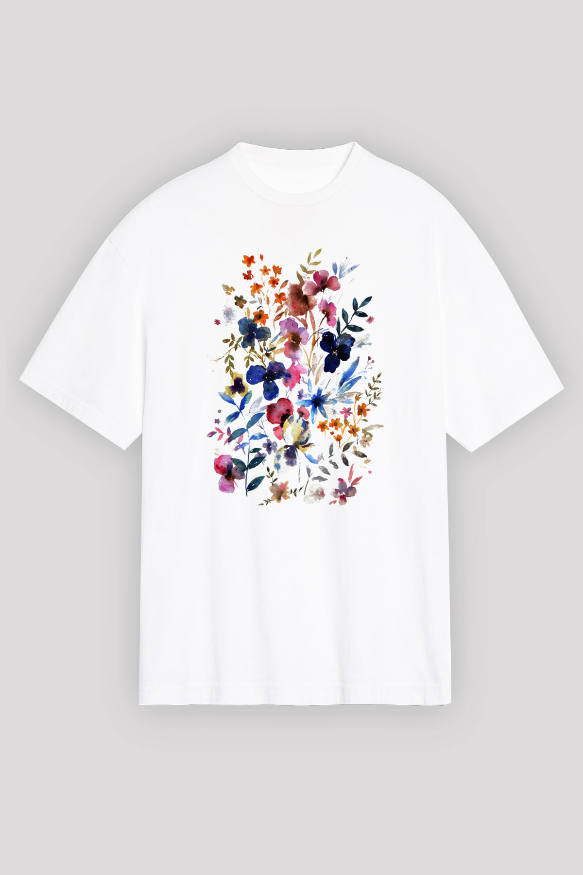 Çiçek Beyaz Unisex Oversize Tişört T-Shirt
