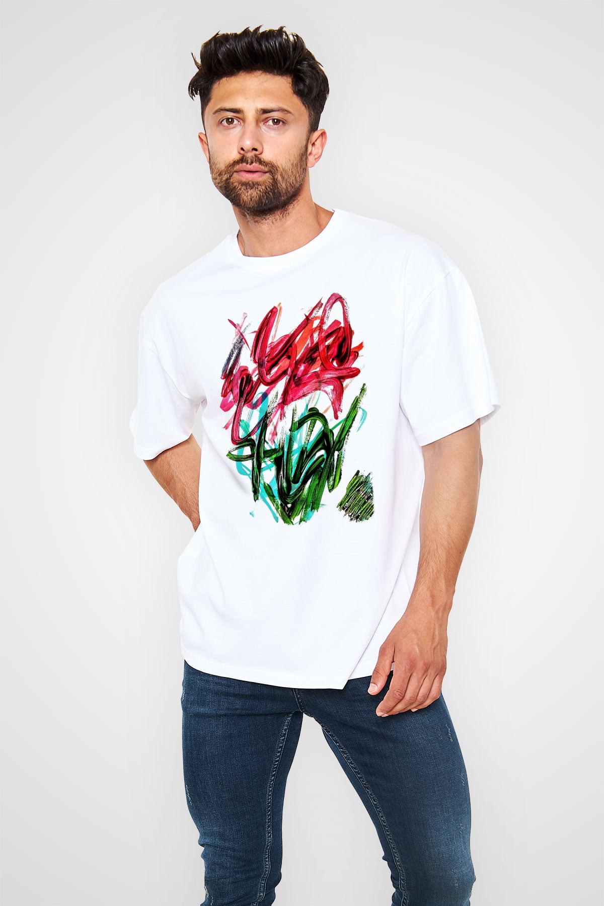 Çiçek Beyaz Unisex Oversize Tişört T-Shirt