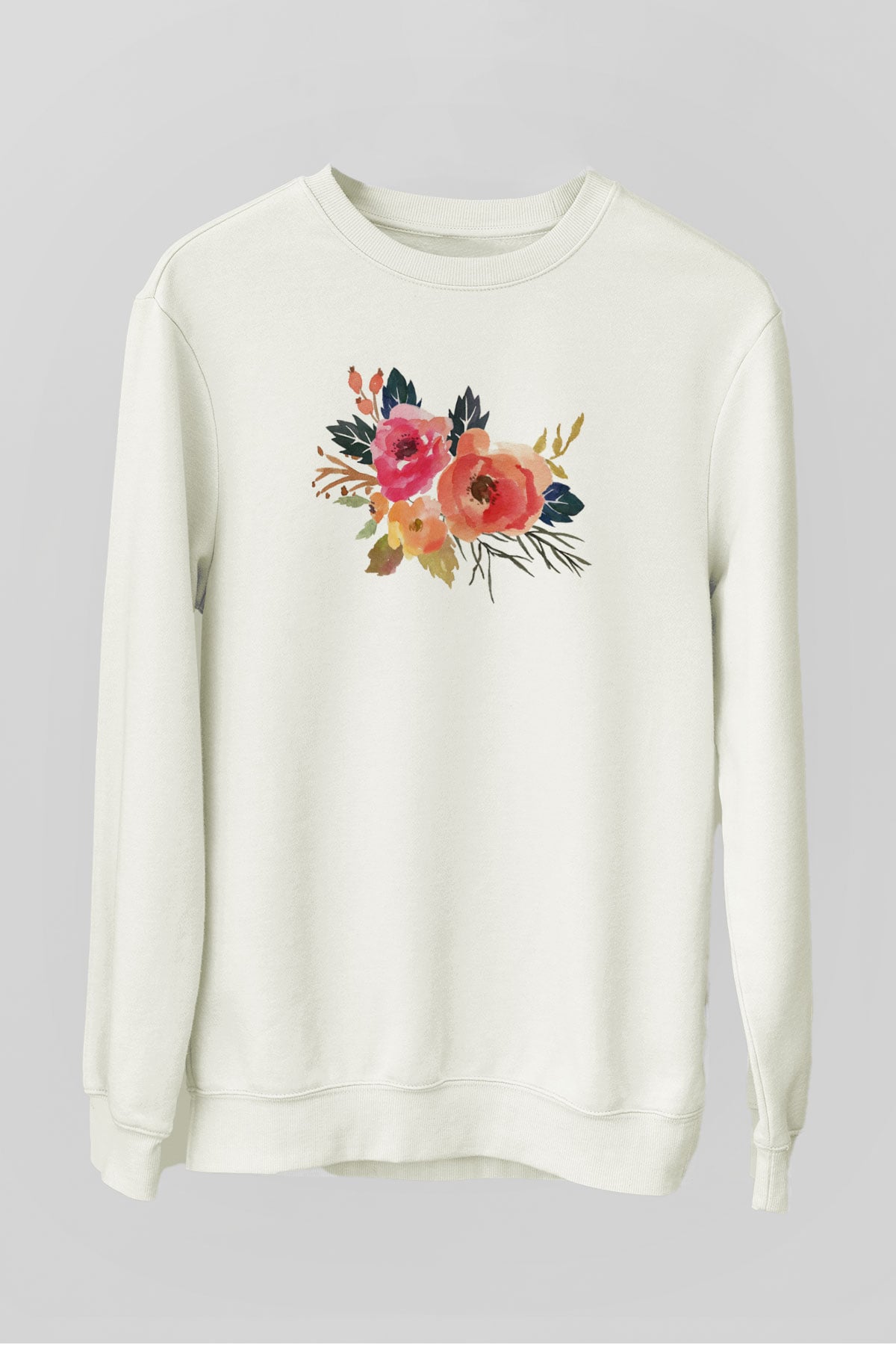 Çiçek Beyaz Unisex Sweatshirt