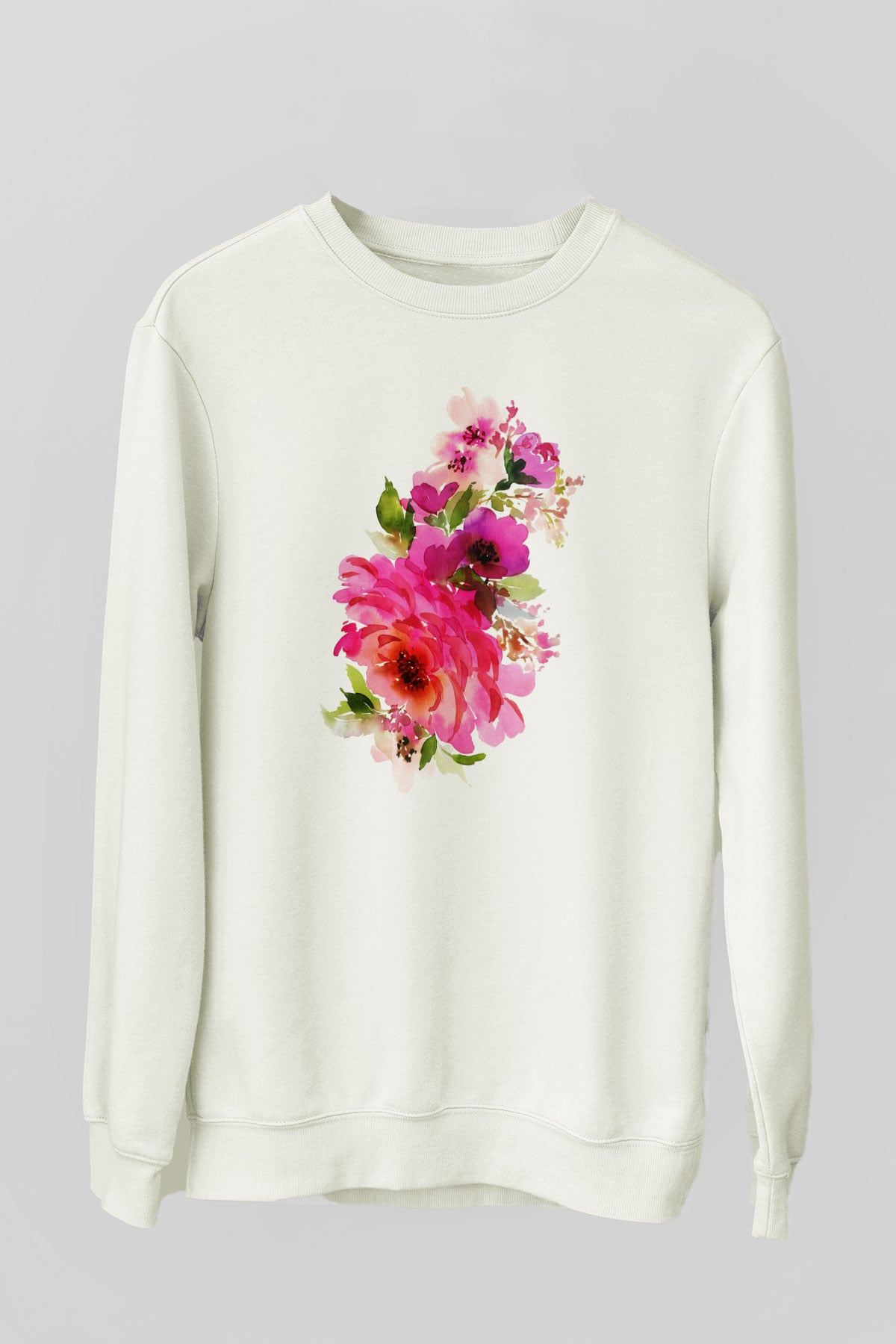 Çiçek Beyaz Unisex Sweatshirt