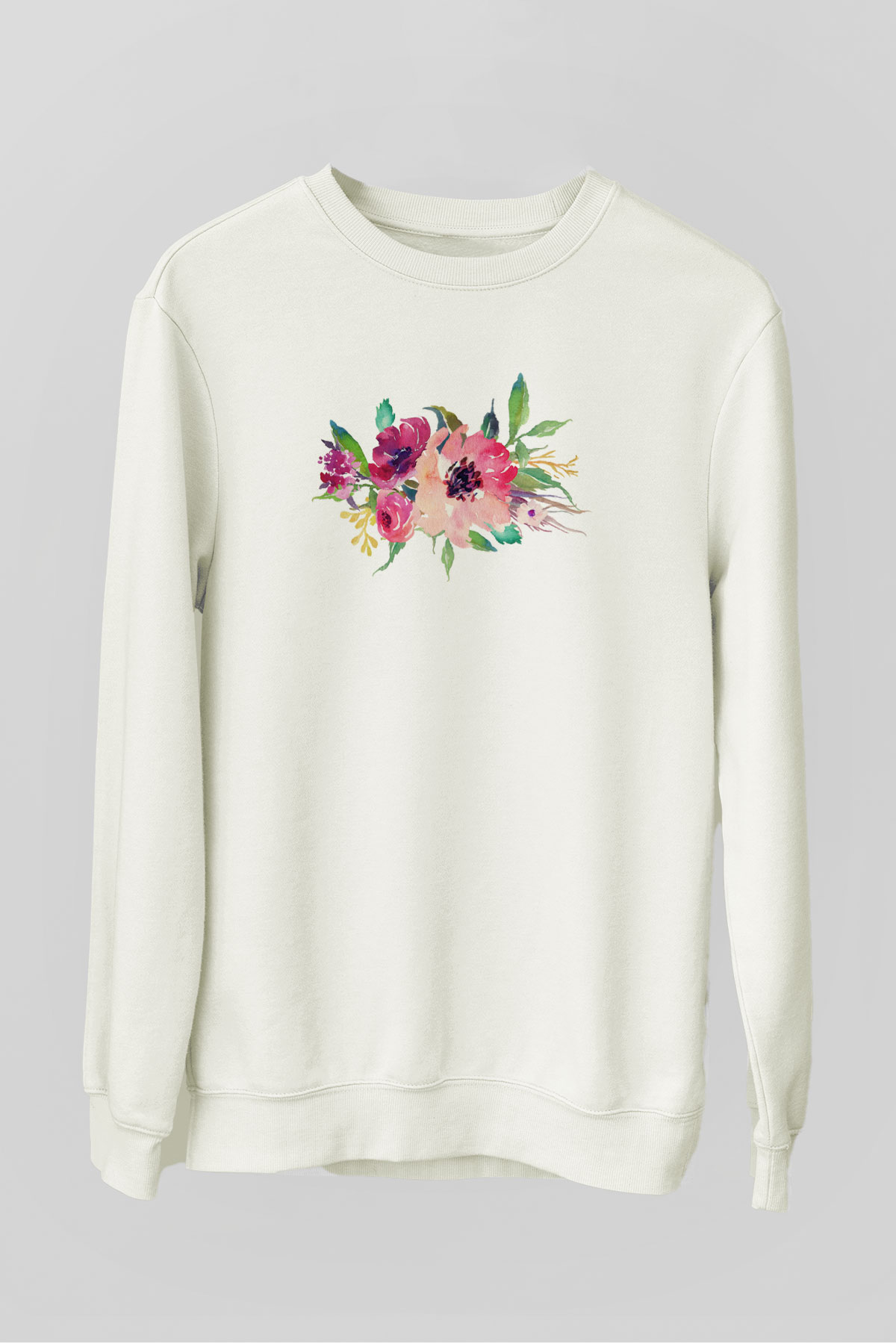 Çiçek Beyaz Unisex Sweatshirt