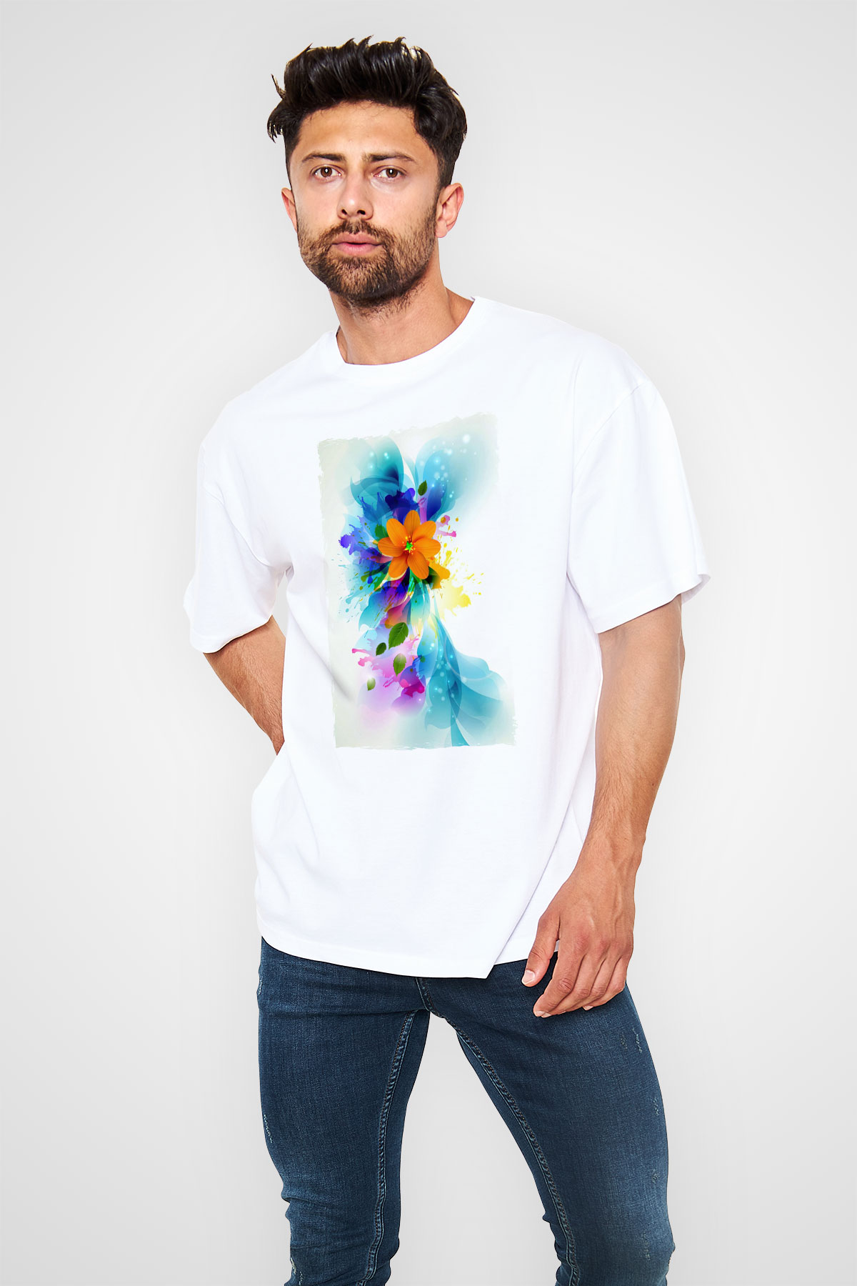 Çiçek Beyaz Unisex Tişört T-Shirt - TişörtFabrikası