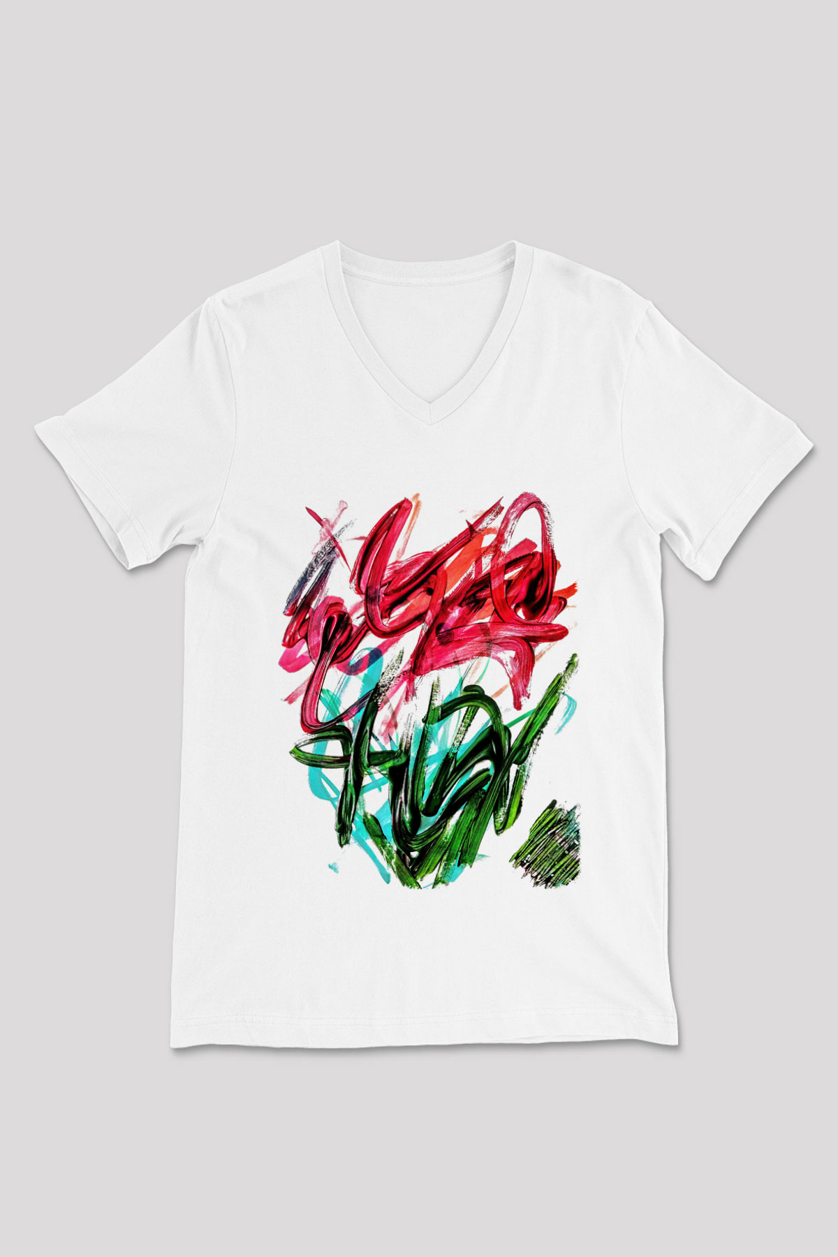 Çiçek Beyaz Unisex V Yaka Tişört T-Shirt