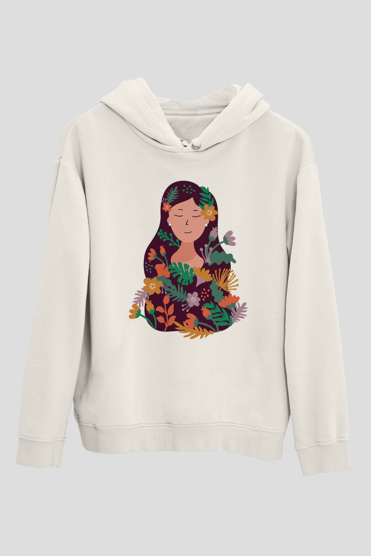 Çiçekçi Beyaz Unisex Kapüşonlu Sweatshirt