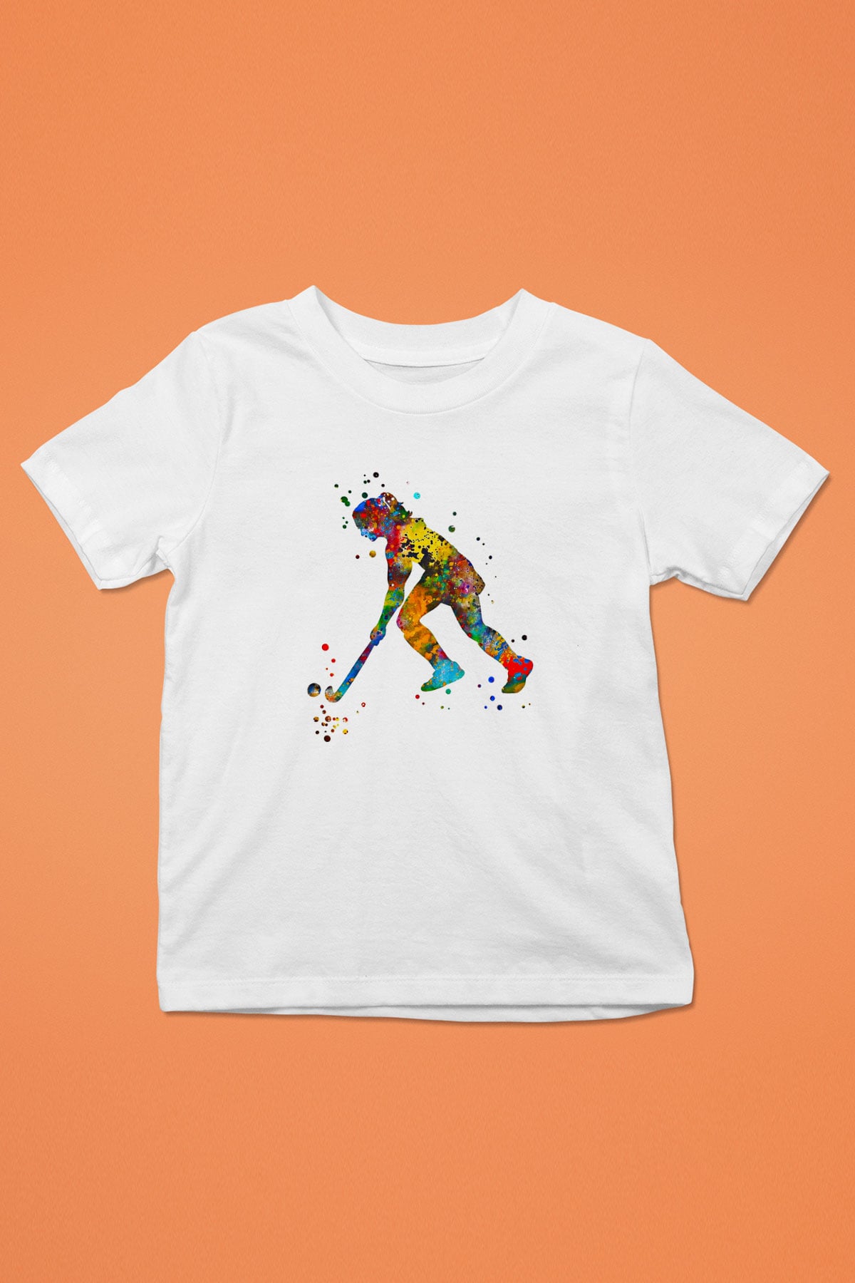 Çim Hokeyi Baskılı Unisex Beyaz Çocuk Tişört - Tshirt