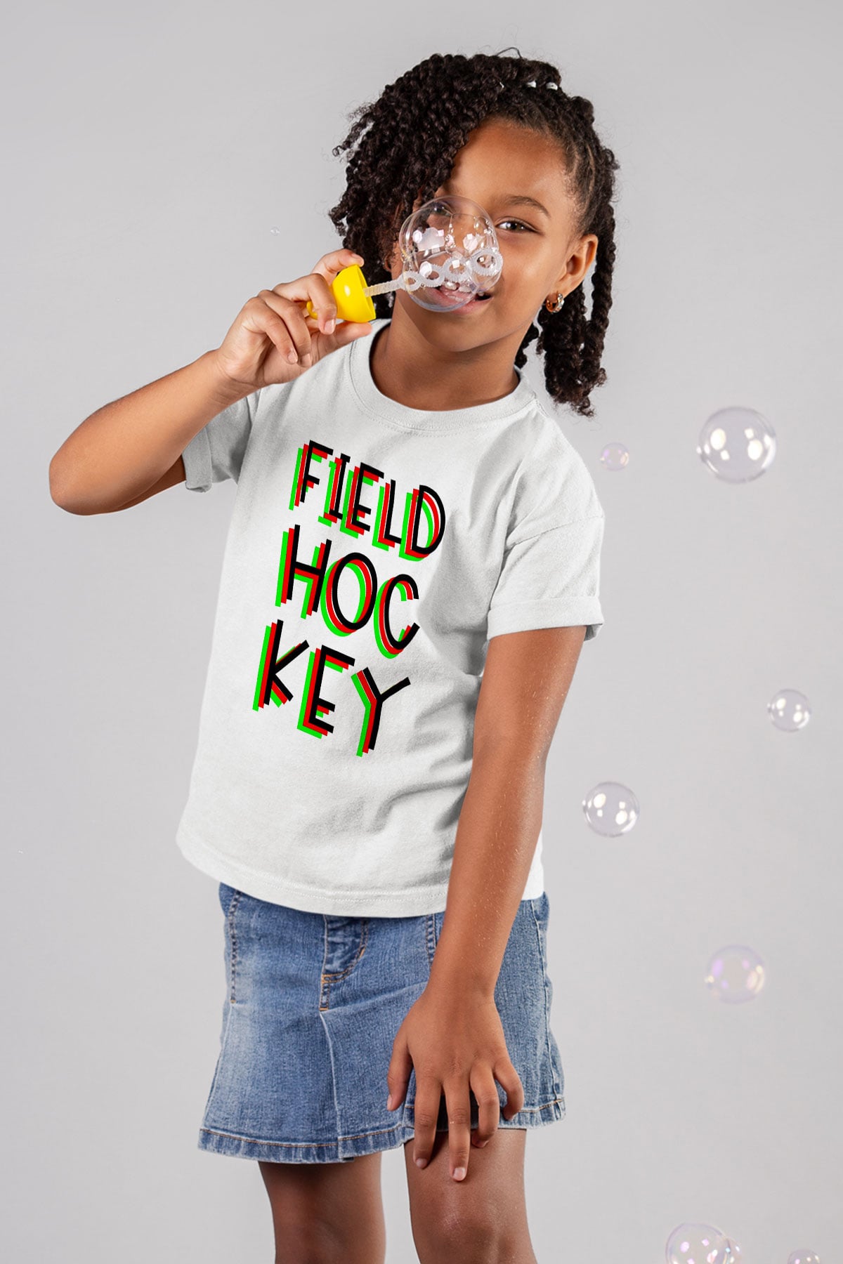 Çim Hokeyi Baskılı Unisex Beyaz Çocuk Tişört - Tshirt