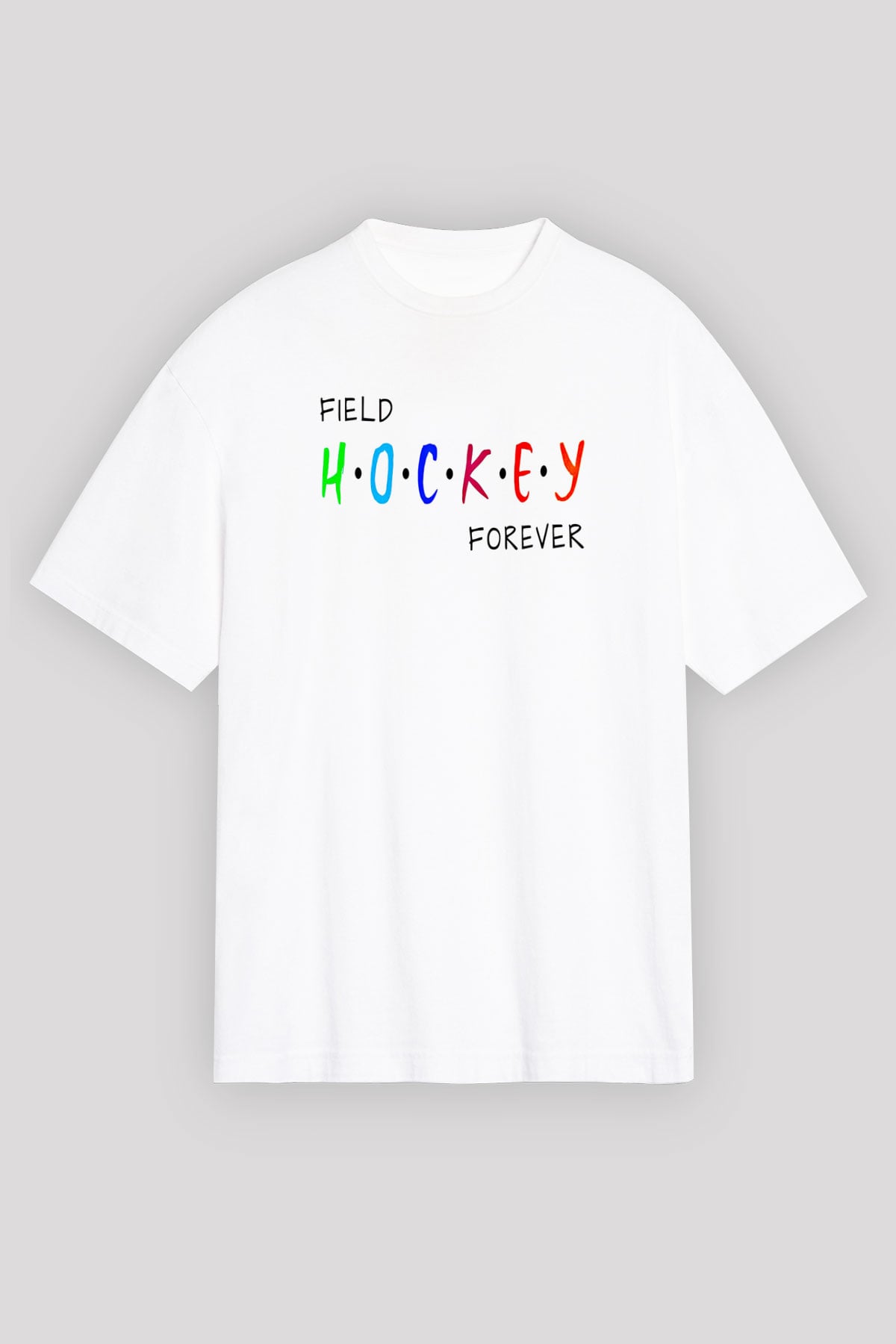Çim Hokeyi Baskılı Unisex Beyaz Oversize Tişört - Tshirt