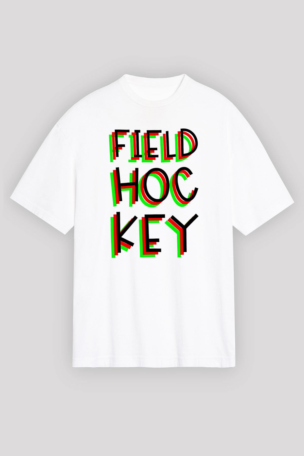 Çim Hokeyi Baskılı Unisex Beyaz Oversize Tişört - Tshirt