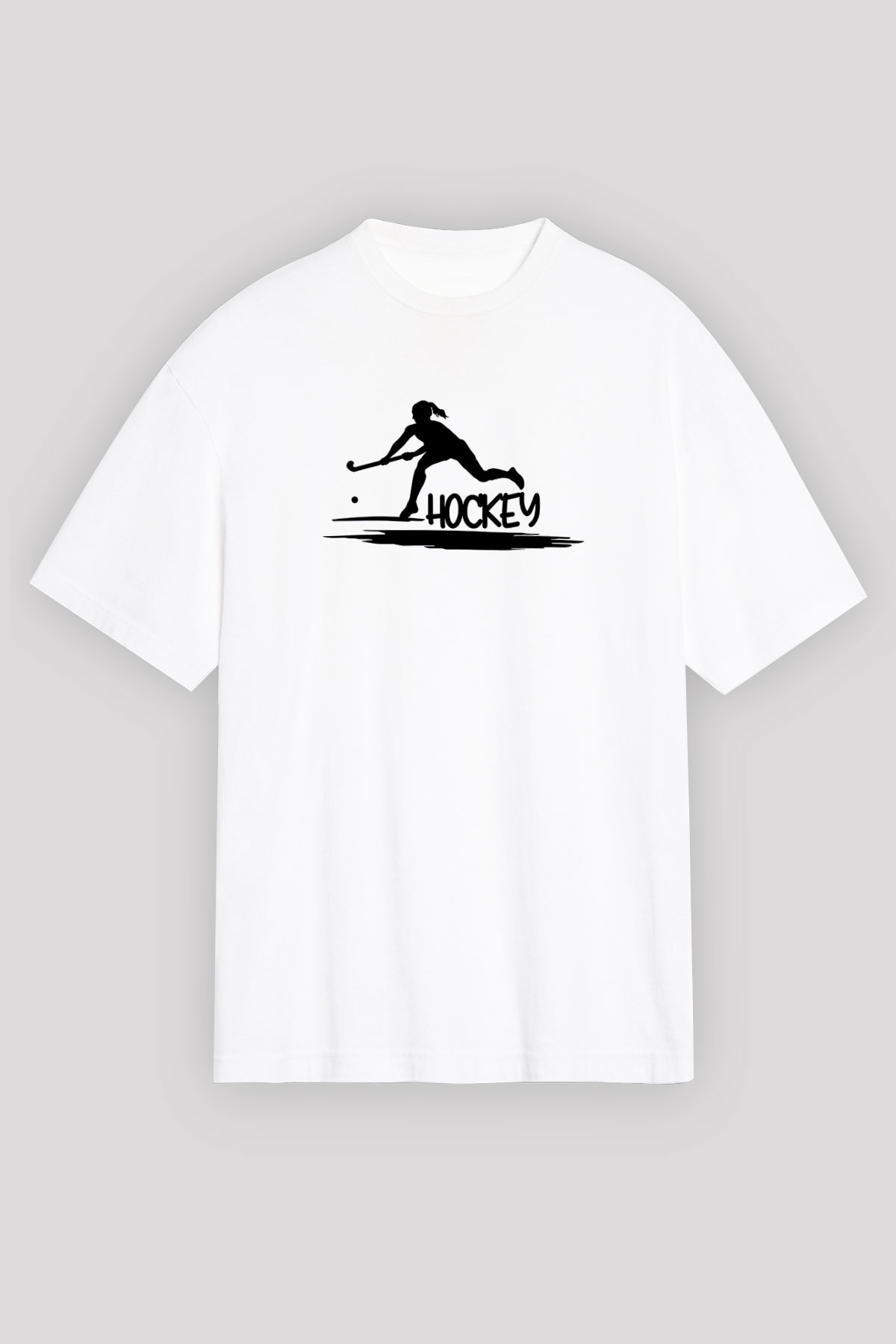 Çim Hokeyi Baskılı Unisex Beyaz Oversize Tişört - Tshirt