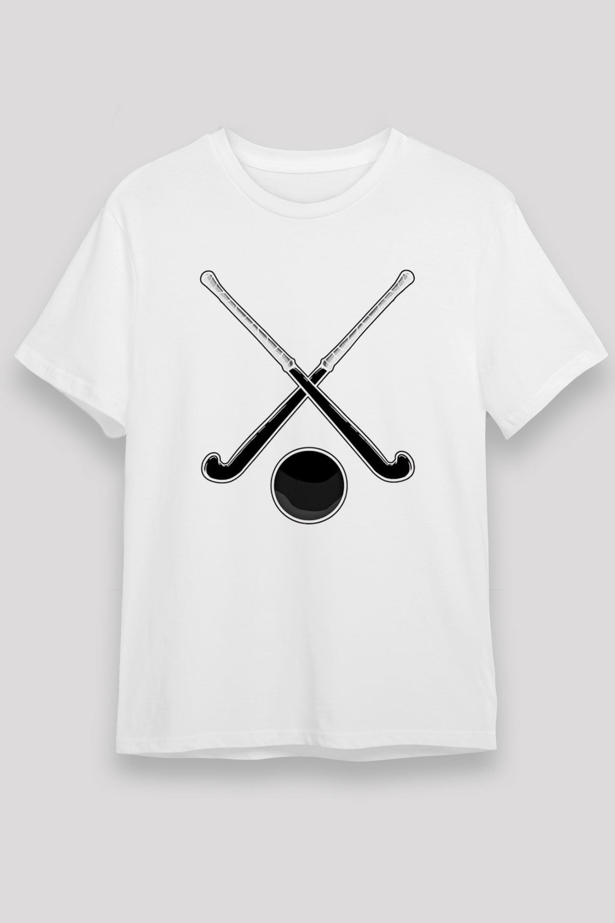 Çim Hokeyi Baskılı Unisex Beyaz Tişört - Tshirt