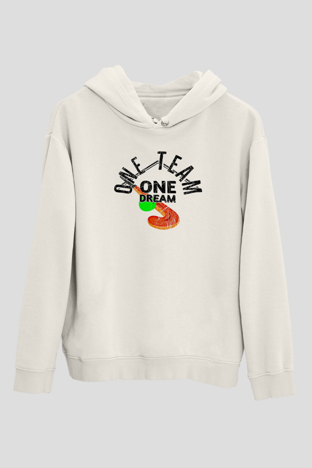 Çim Hokeyi Baskılı Unisex Ekru Hoodie