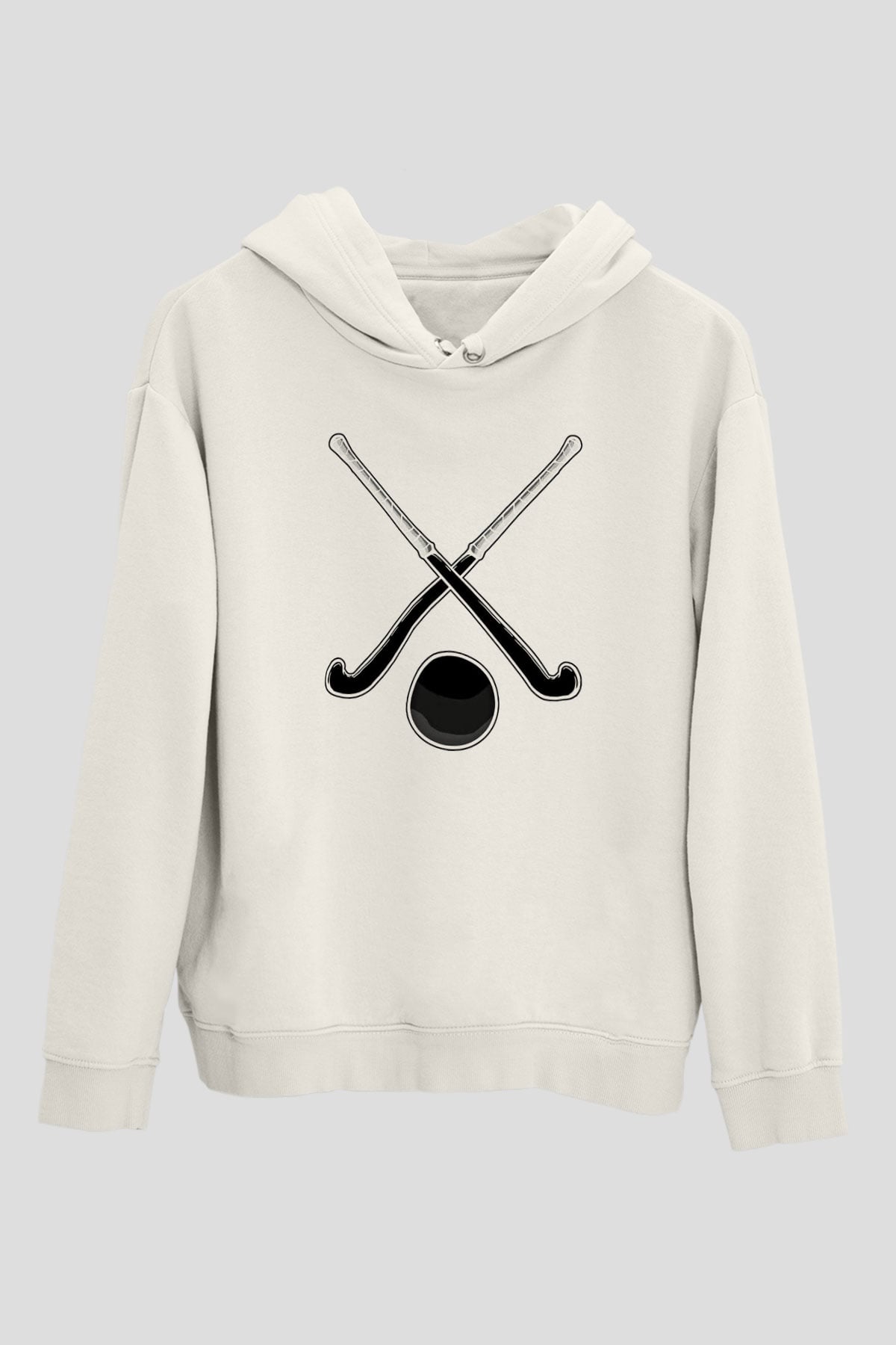 Çim Hokeyi Baskılı Unisex Ekru Hoodie