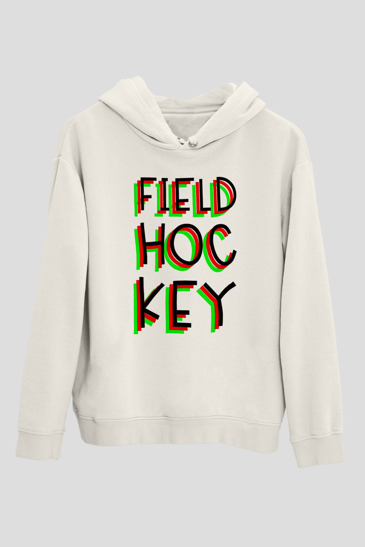 Çim Hokeyi Baskılı Unisex Ekru Hoodie