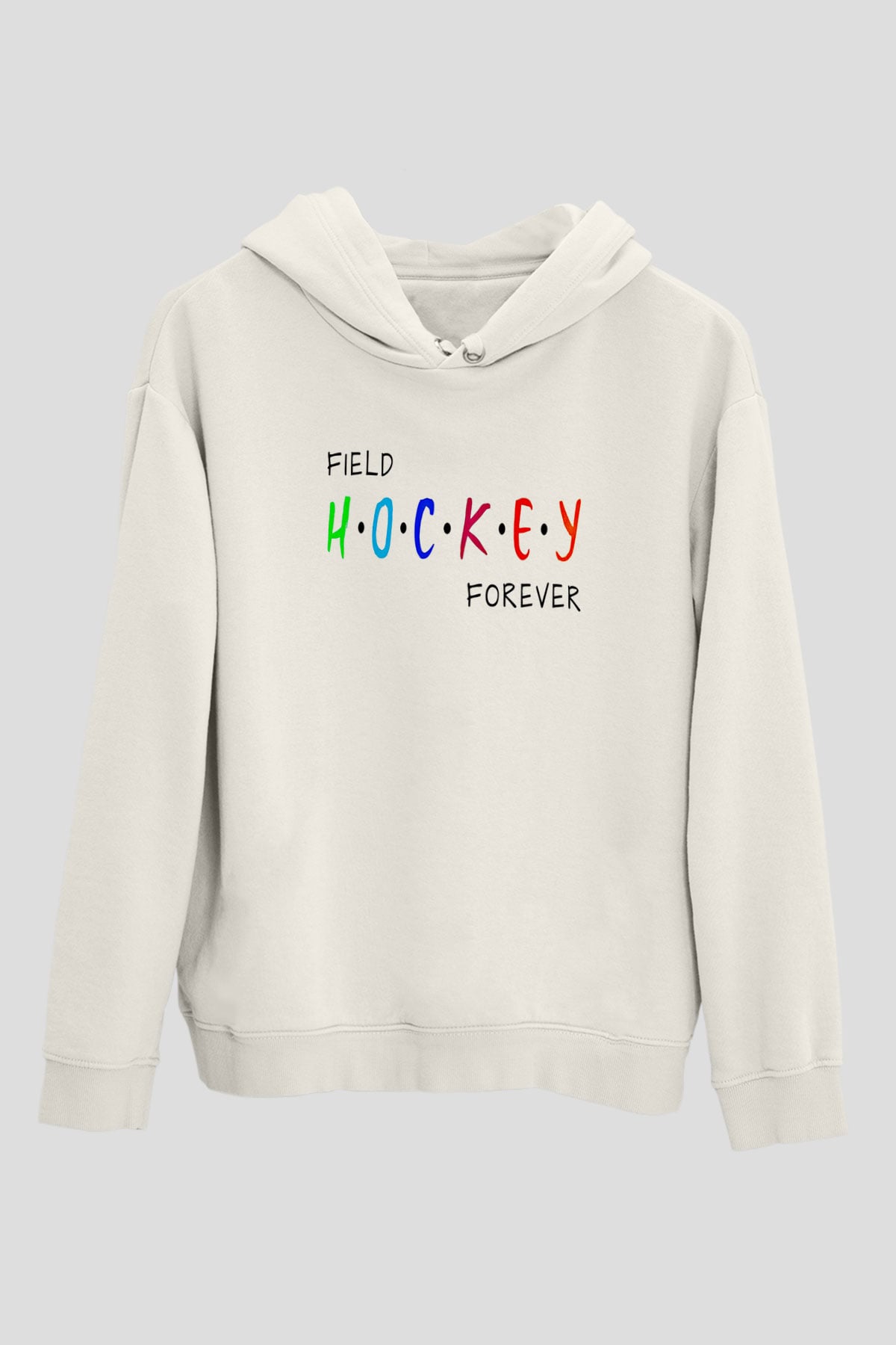 Çim Hokeyi Baskılı Unisex Ekru Hoodie