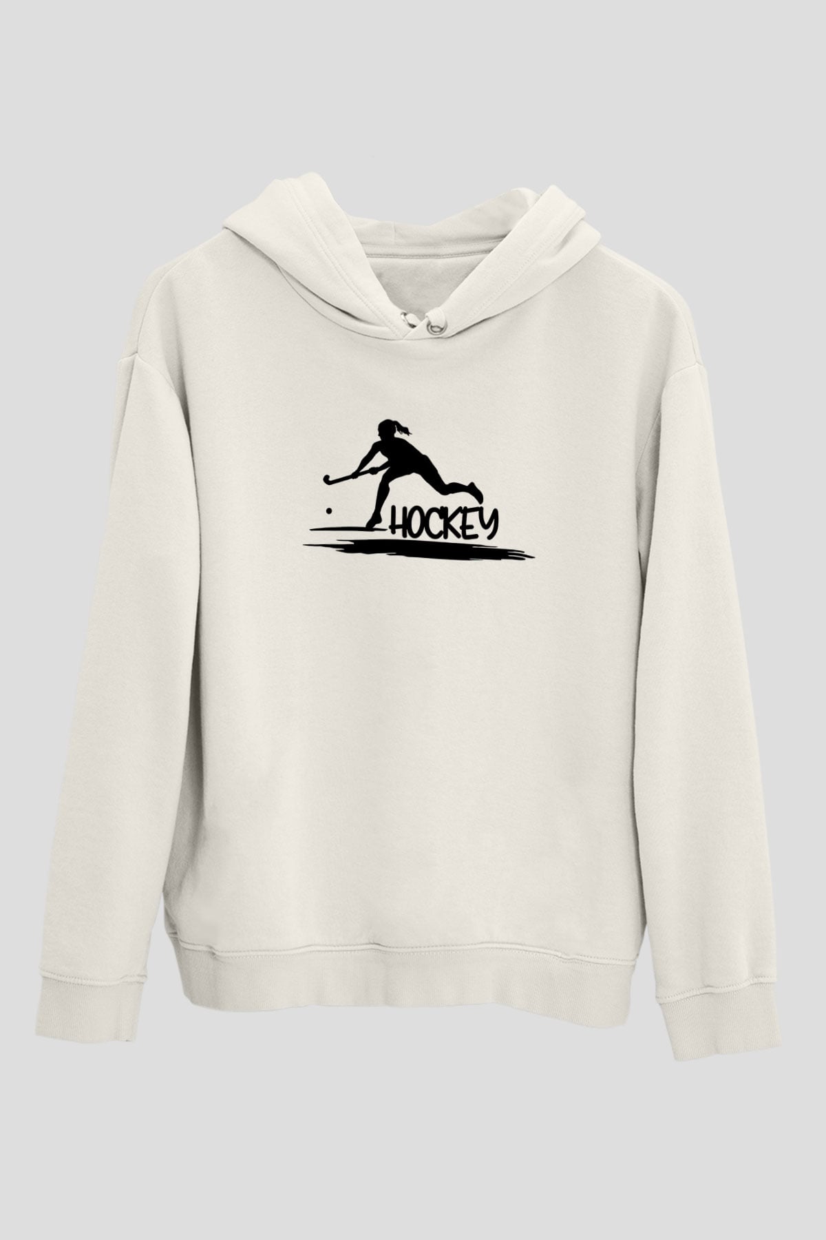 Çim Hokeyi Baskılı Unisex Ekru Hoodie